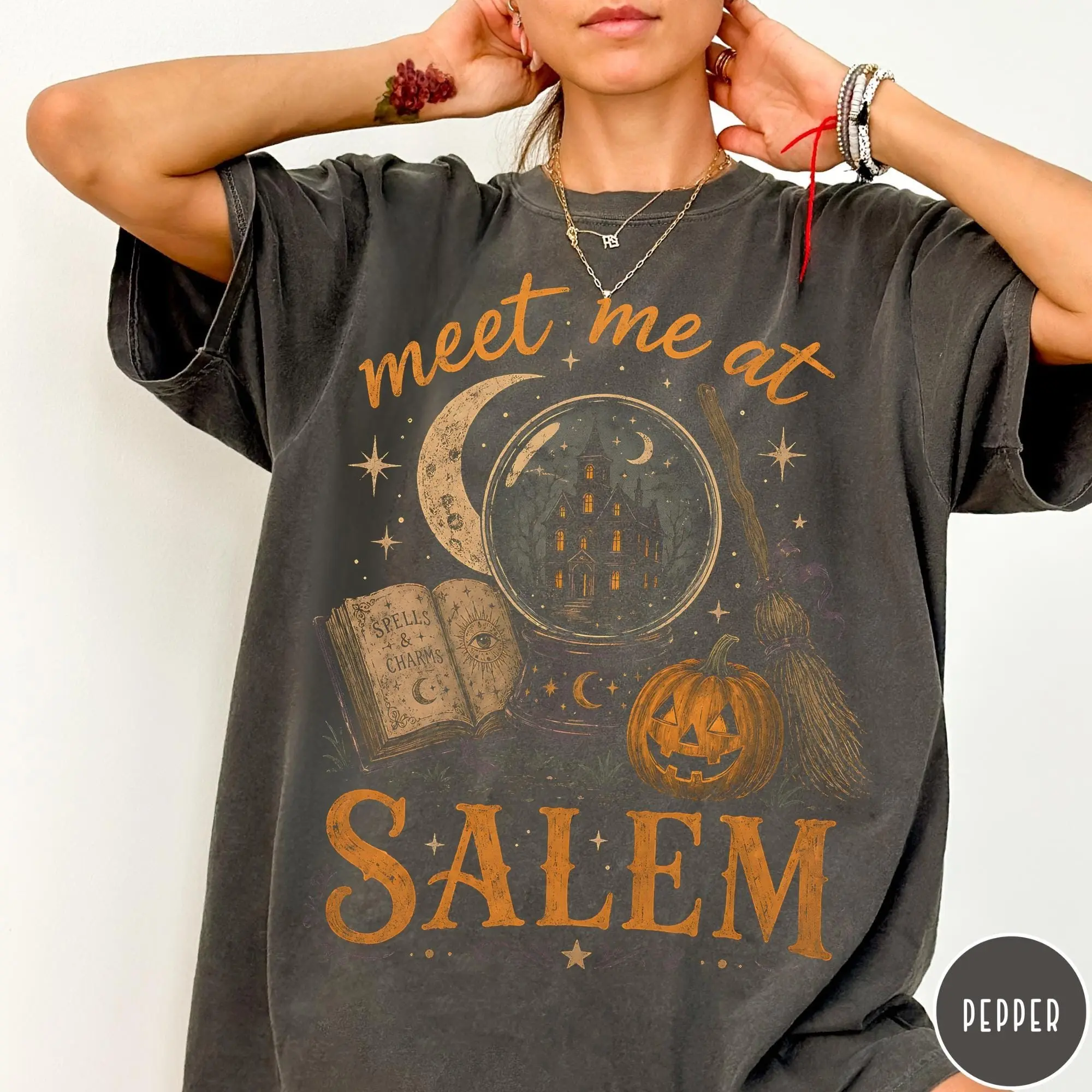 Meet Me At Salem Comfort Colors Shirt, Witchy Halloween Crystal Ball Graphic Tee, Spooky Witch Lover Gift - photo 5