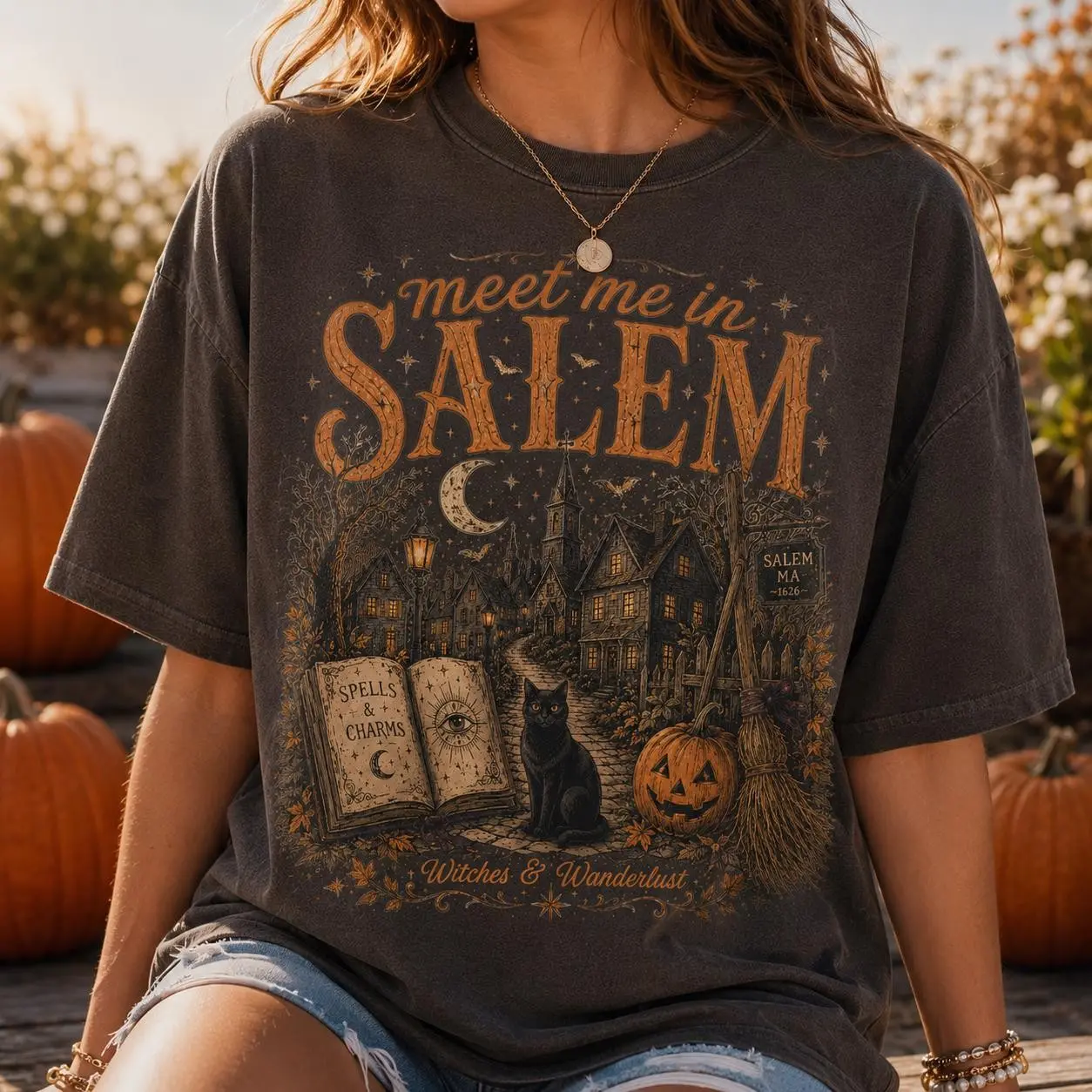 Meet Me In Salem Halloween Shirt, Massachusetts Witch Aesthetic Tee, Haunted Town Graphic Fall Witchy Gift - photo 3