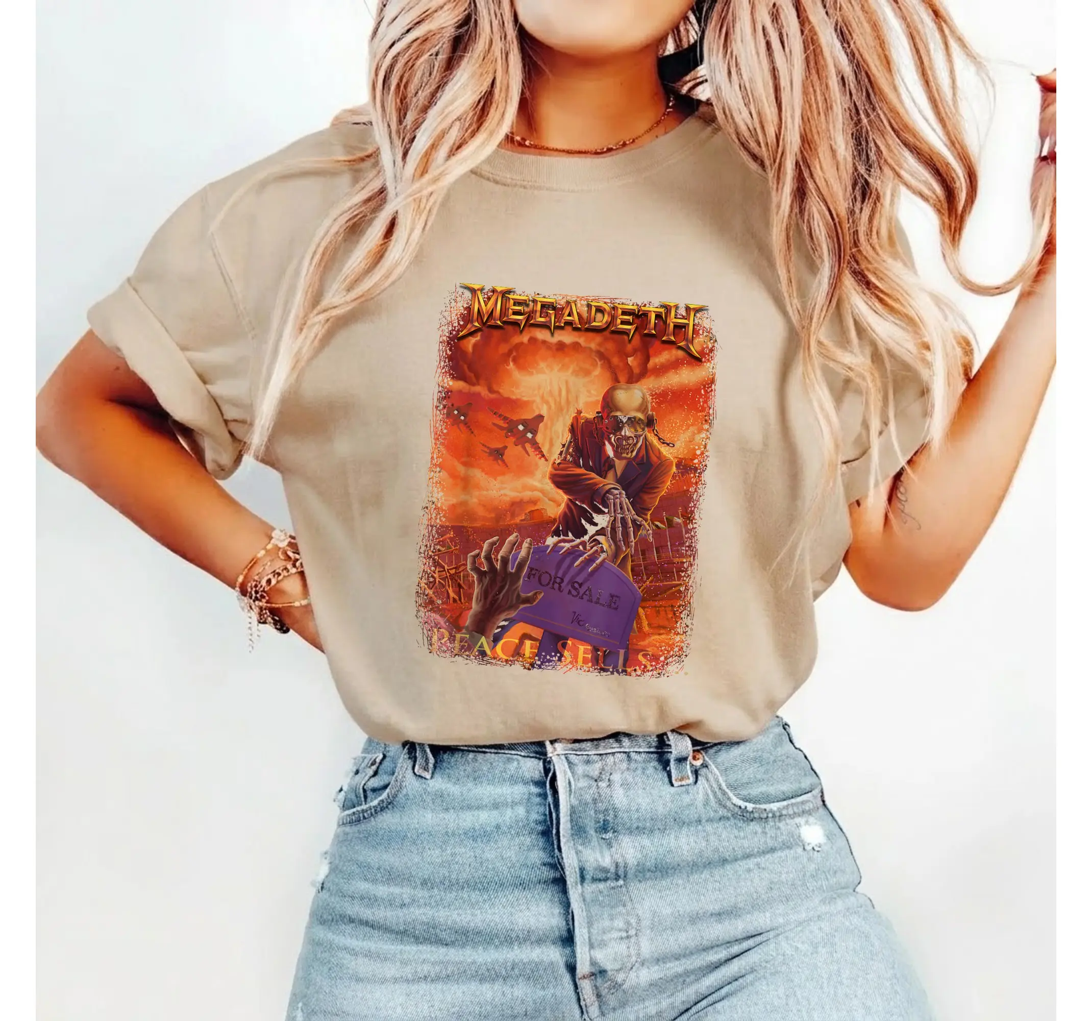 Megadeth Heavy Metal Band Tee, Funny Skeleton Real Estate Agent Vintage Rock Graphic Shirt - photo 2