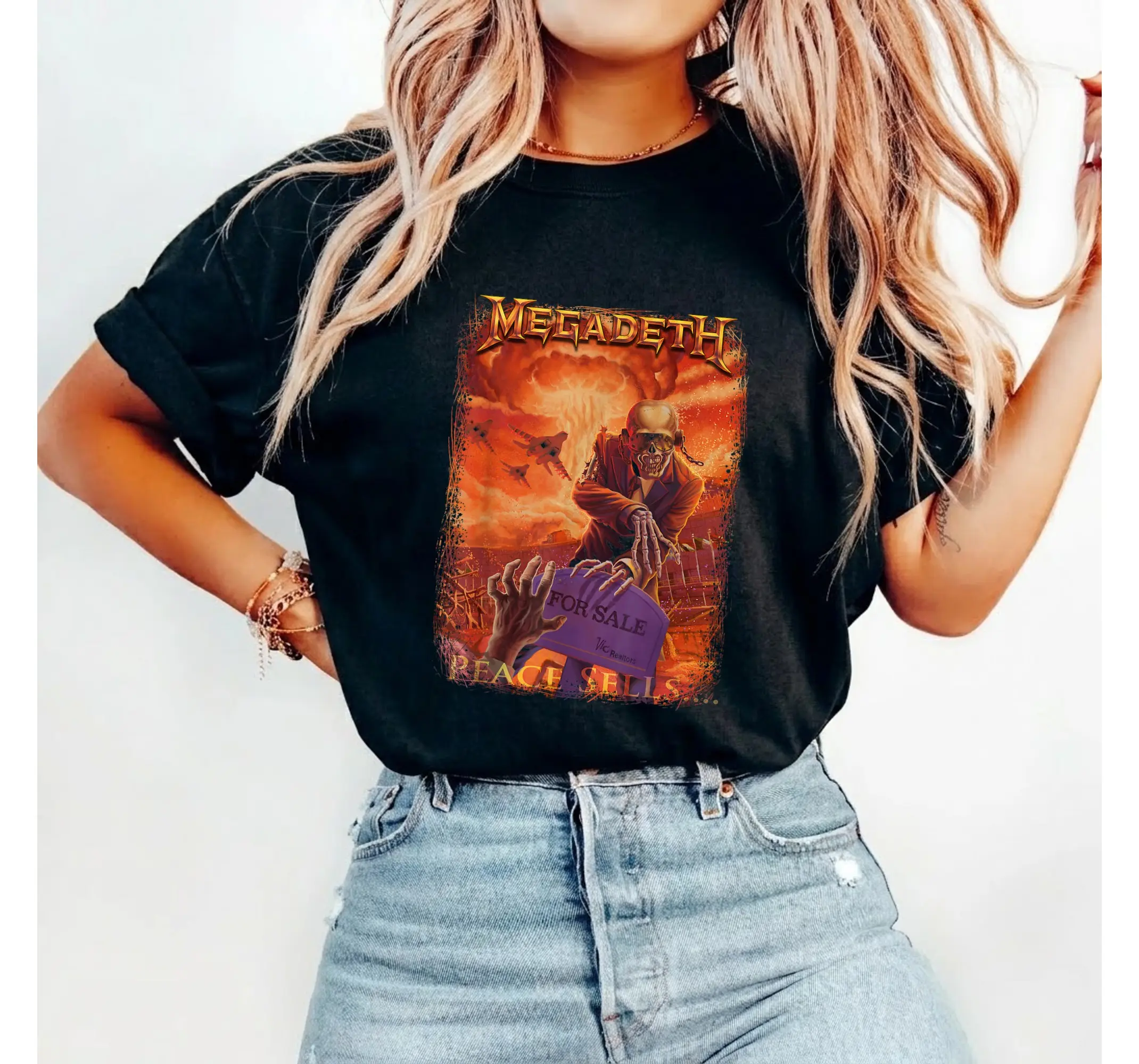 Megadeth Heavy Metal Band Tee, Funny Skeleton Real Estate Agent Vintage Rock Graphic Shirt - photo 3
