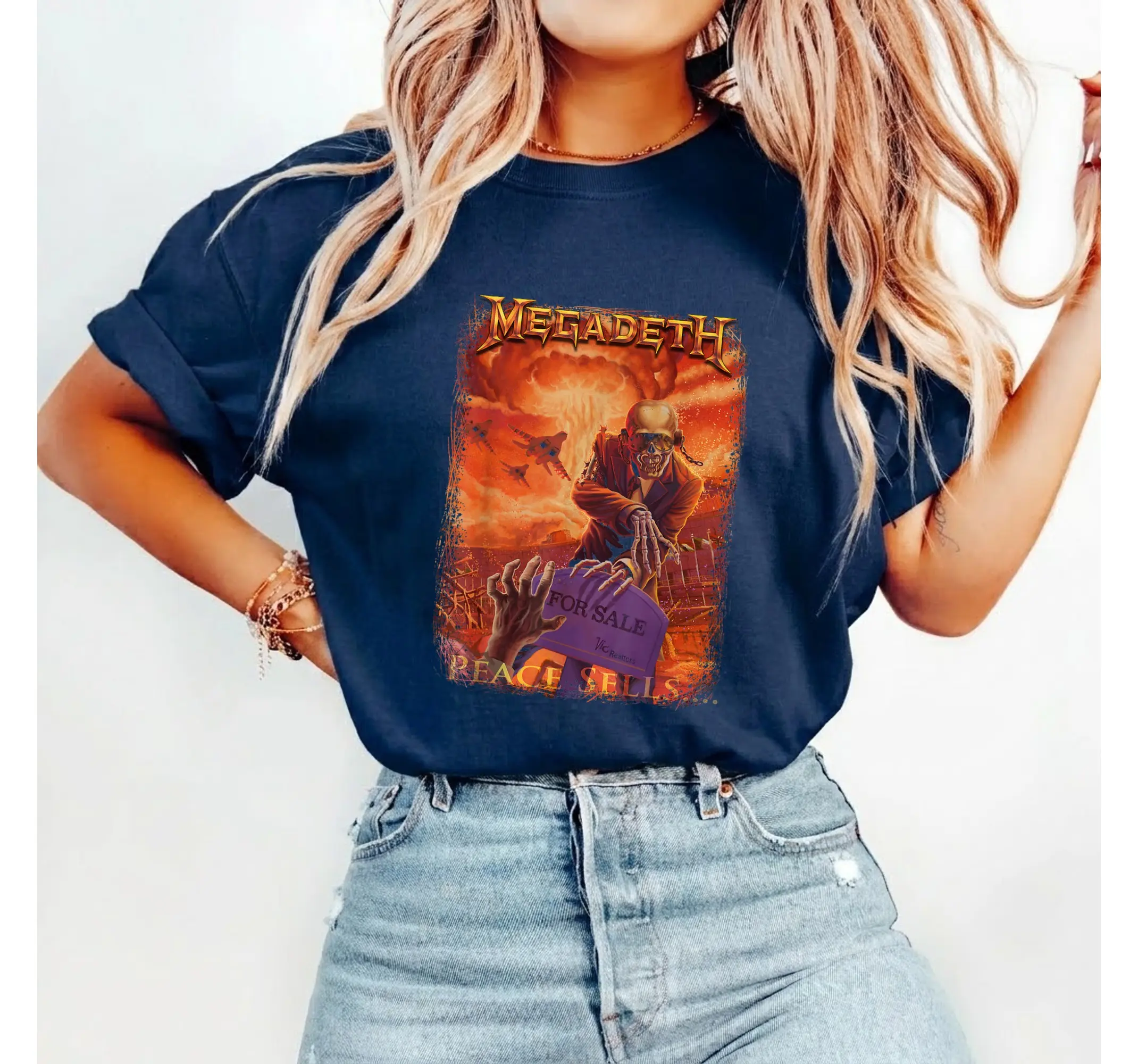 Megadeth Heavy Metal Band Tee, Funny Skeleton Real Estate Agent Vintage Rock Graphic Shirt - photo 4