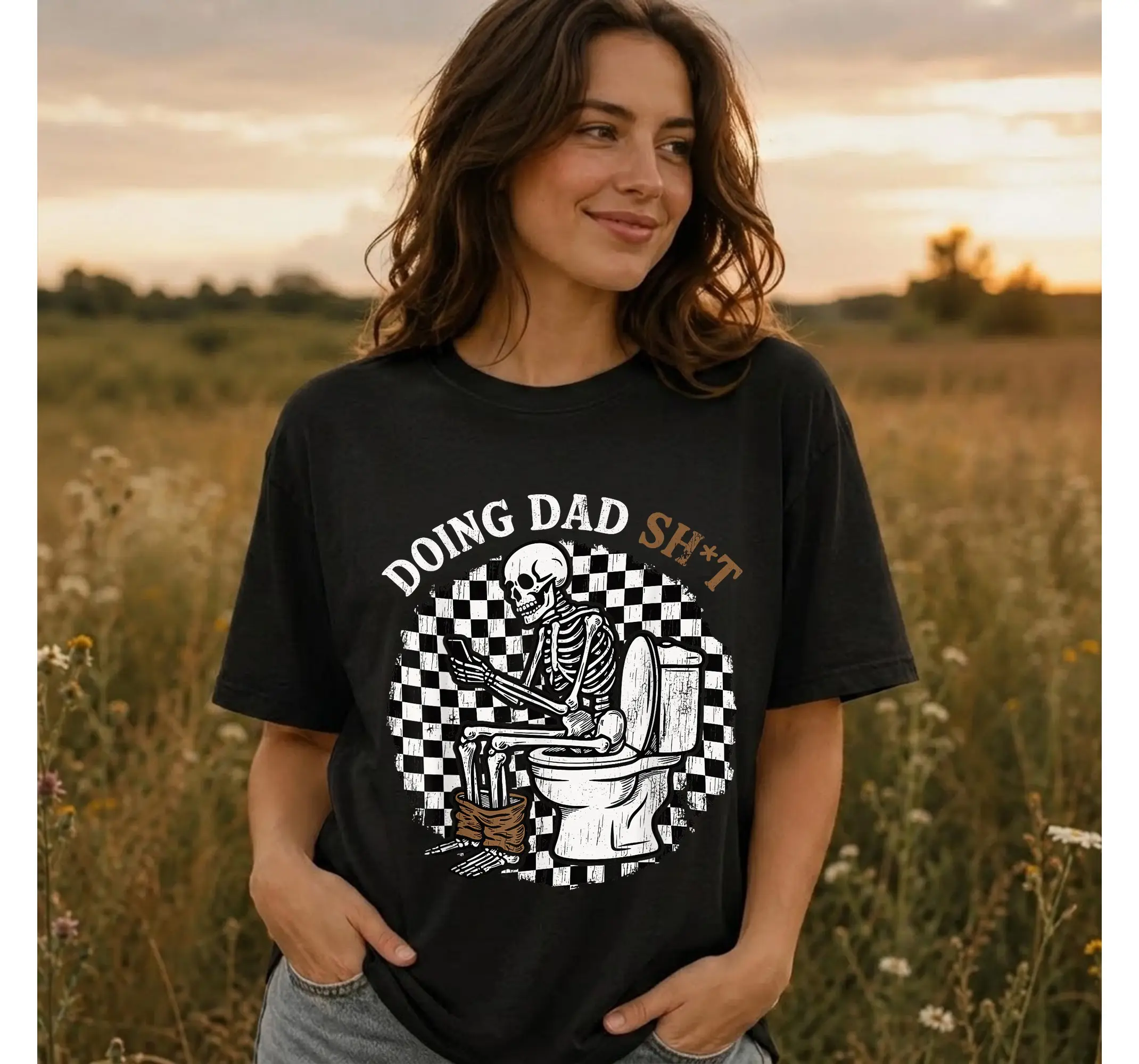 Mens Funny Skeleton Tee, Doing Dad Stuff Humorous Fathers Day Gift Graphic T-Shirt