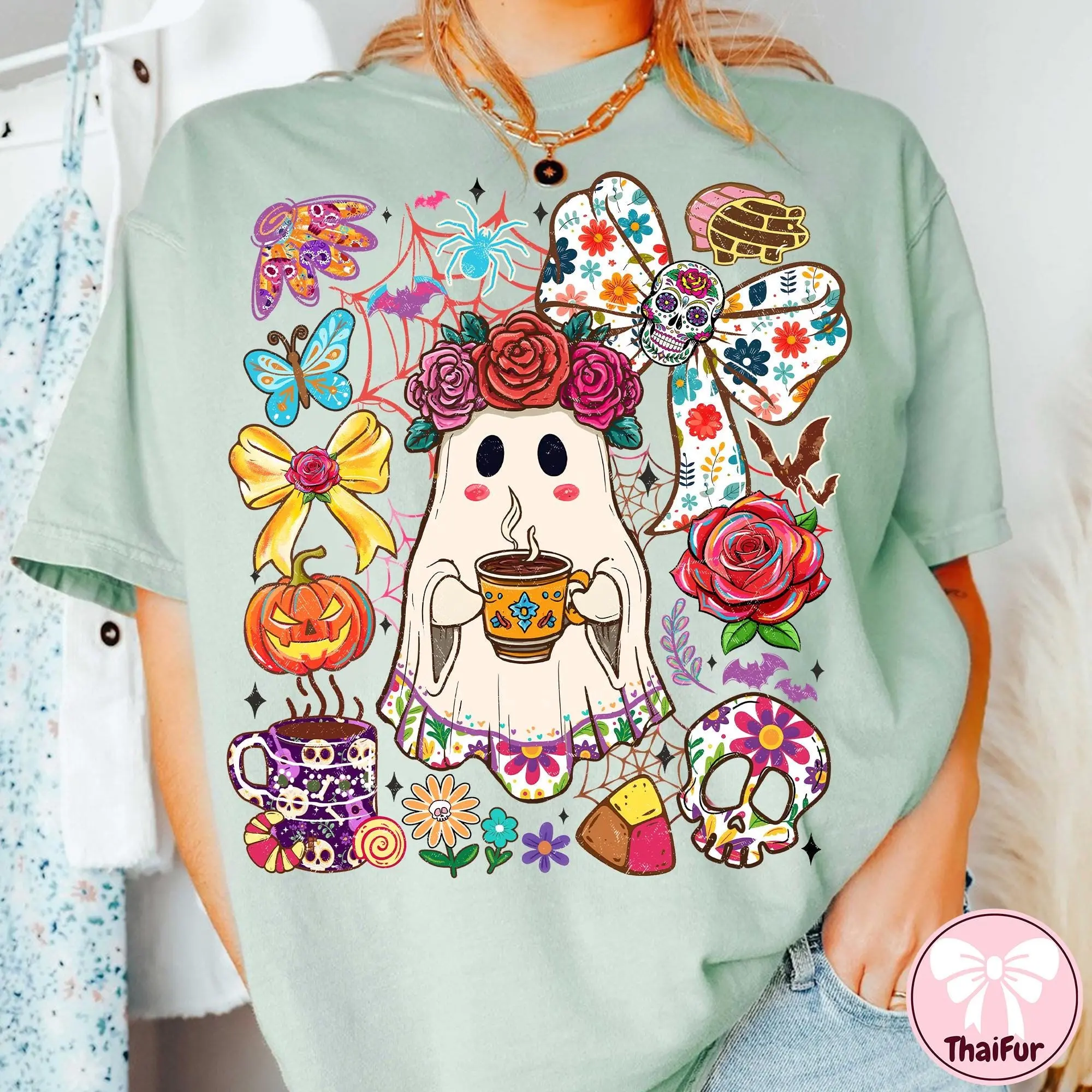 Mexican Conchas Ghost Womens Hoodie, Espooky Vibes Halloween Pullover, Funny Pan Dulce Cute Spooky Graphic - photo 4