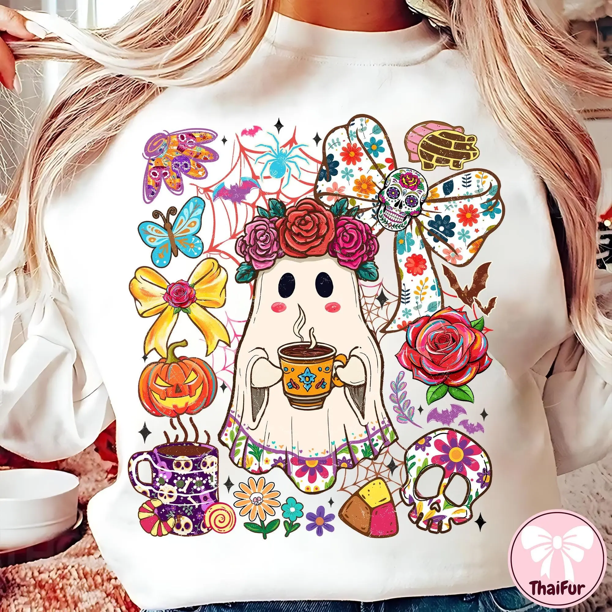Mexican Conchas Ghost Womens Shirt, Espooky Vibes Halloween Tee, Funny Pan Dulce Cute Spooky Graphic Top