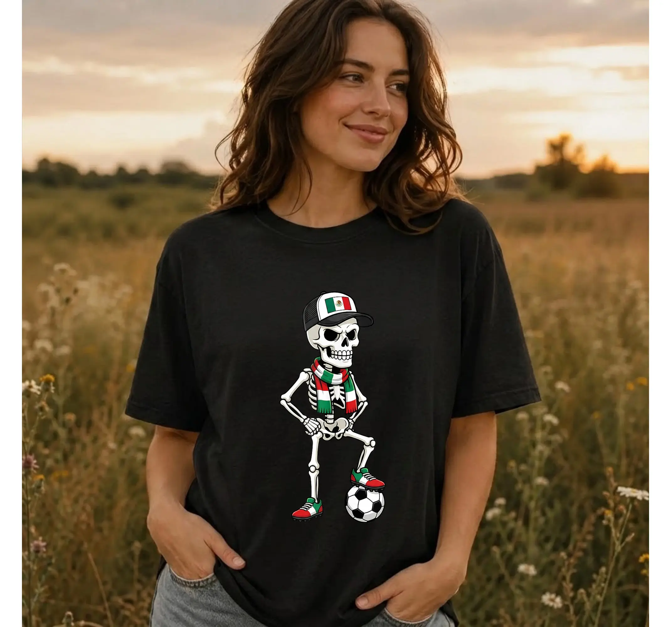 Mexico Football Skull Sleeveless Graphic Tee, Soccer Skeleton Tank Top
