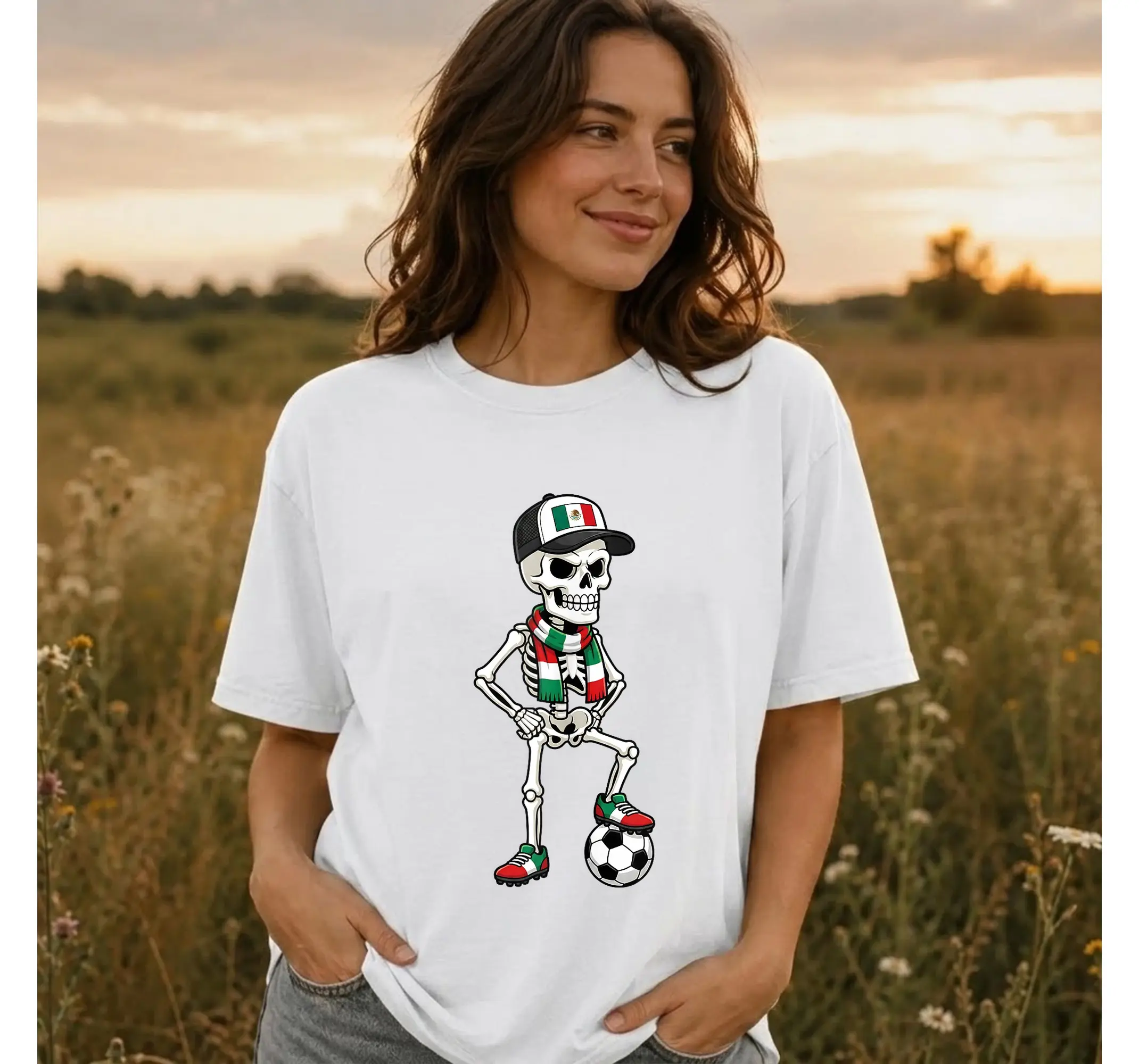 Mexico Football Skull Sleeveless Graphic Tee, Soccer Skeleton Tank Top - photo 3