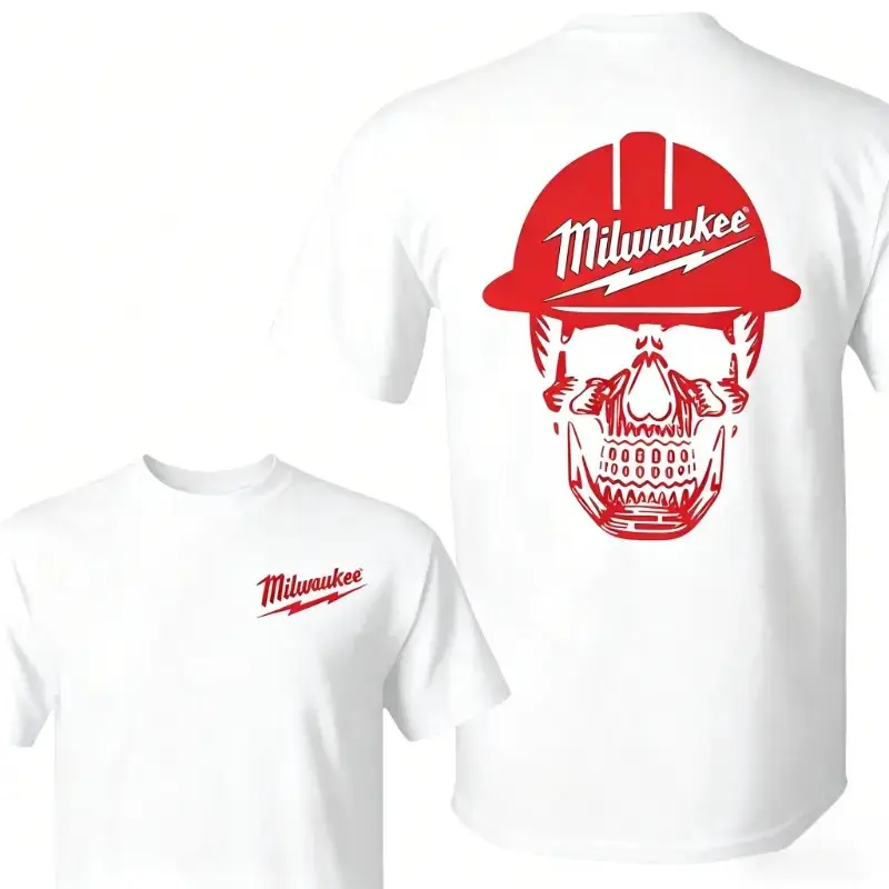 Milwaukee Skull Graphic T-Shirt, Unisex Cotton Workwear Tee, Tool Garage Streetwear Top