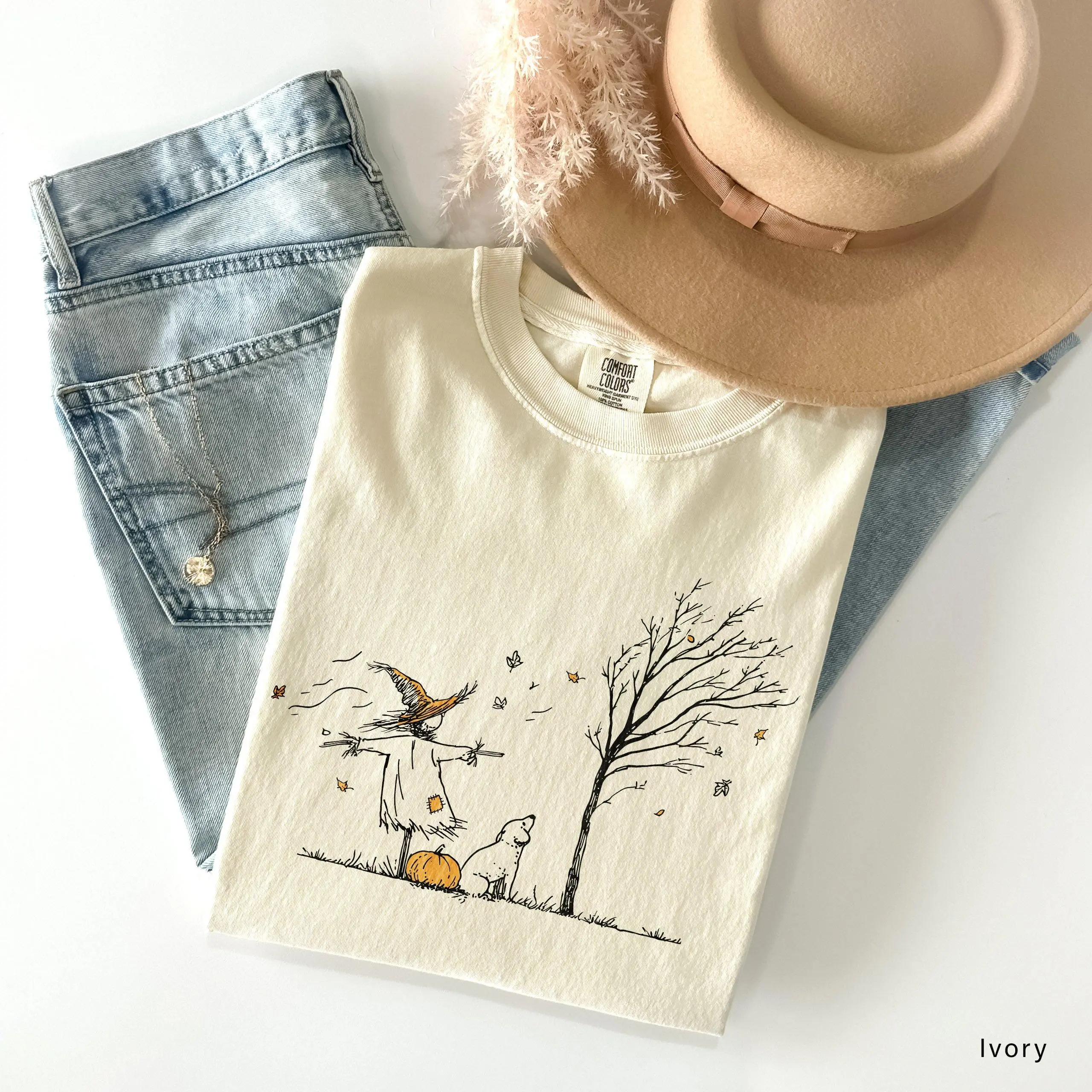 Minimalist Halloween Scarecrow Dog Pumpkin Patch Shirt, Comfort Colors Cottagecore Vintage Autumn Fall Long Sleeve Tee - photo 2