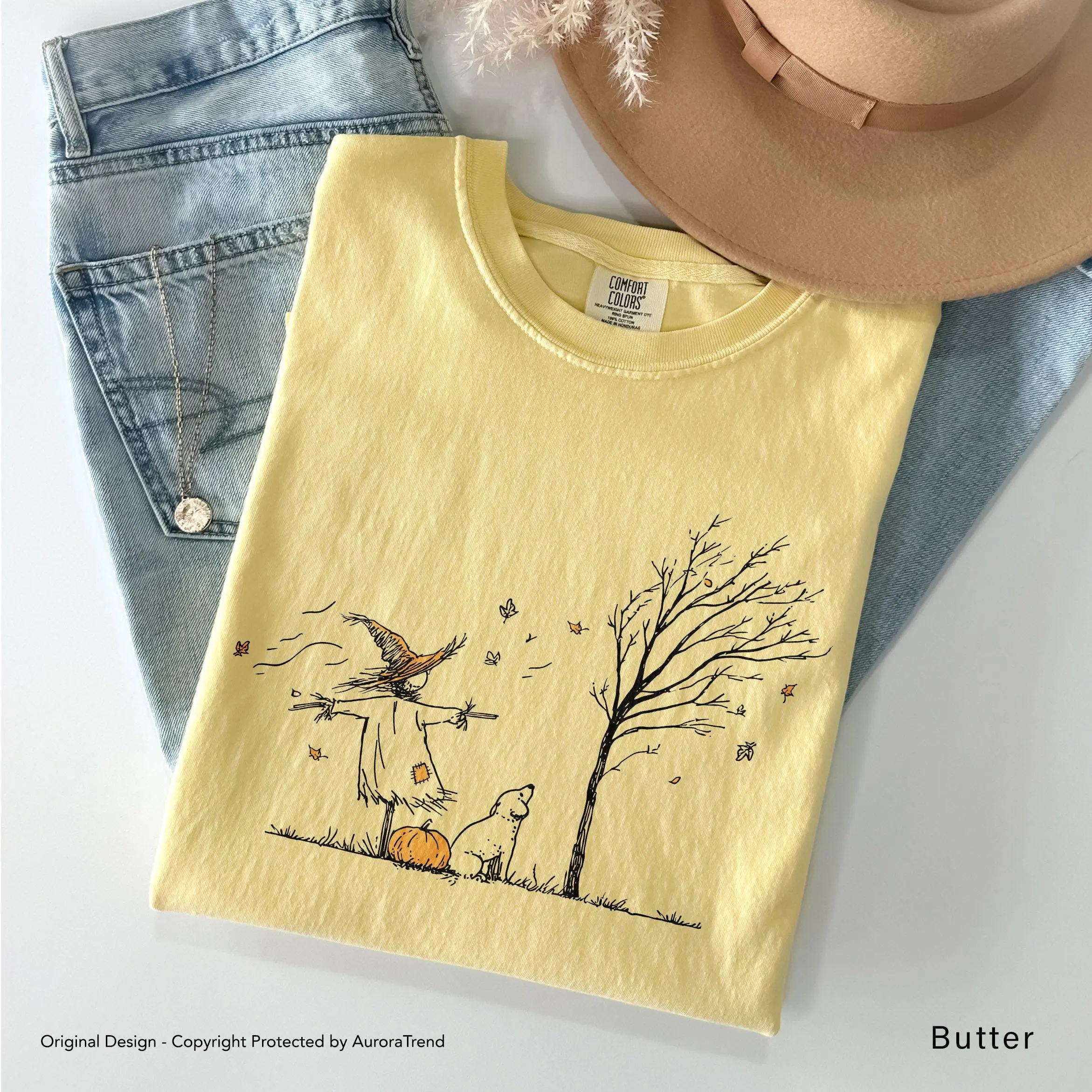 Minimalist Halloween Scarecrow Dog Pumpkin Patch Shirt, Comfort Colors Cottagecore Vintage Autumn Fall Long Sleeve Tee - photo 3