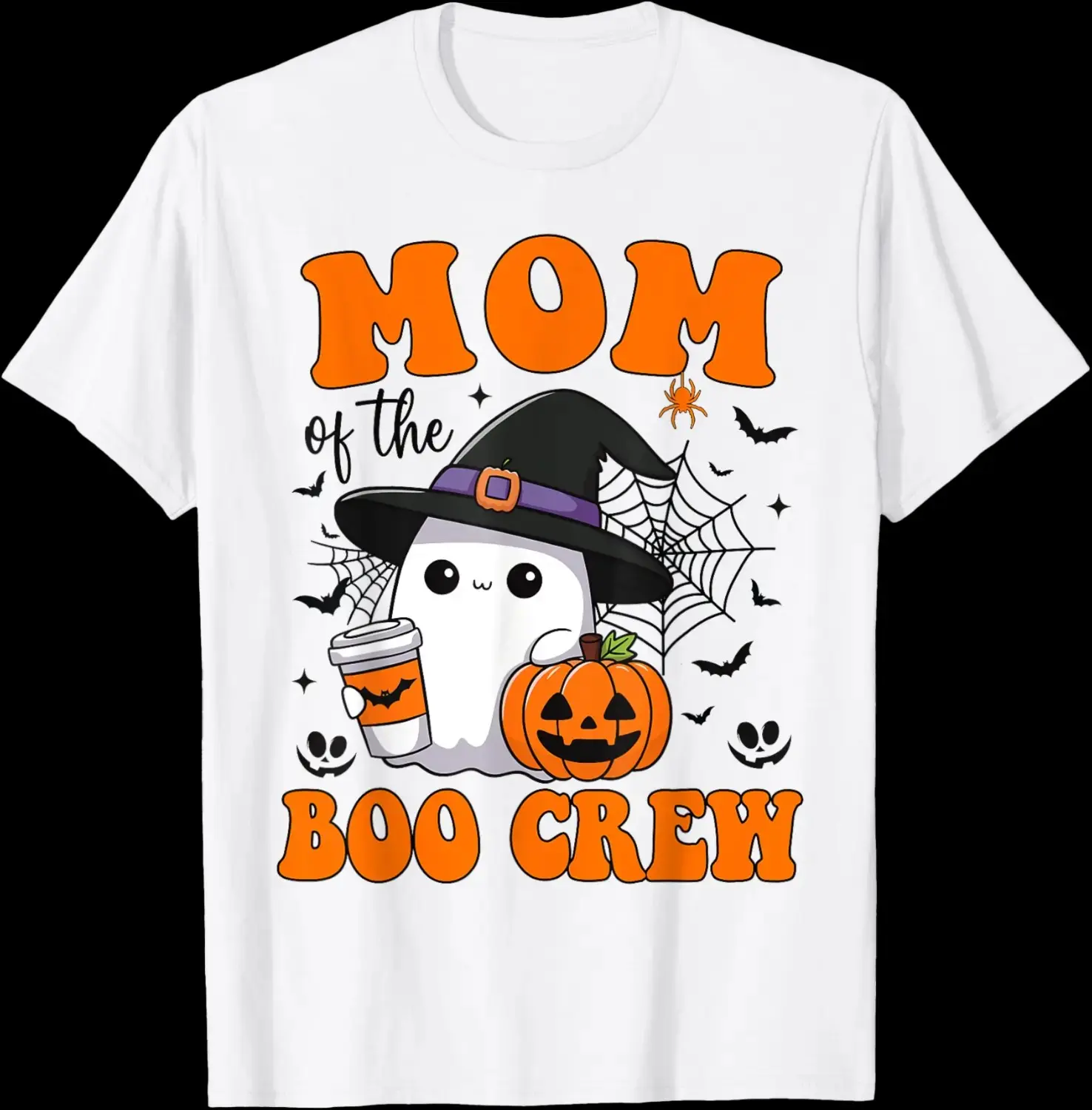 Mom Boo Crew Groovy Ghost T-Shirt, Cute Matching Family Halloween Graphic Tee, Womens Costume Top