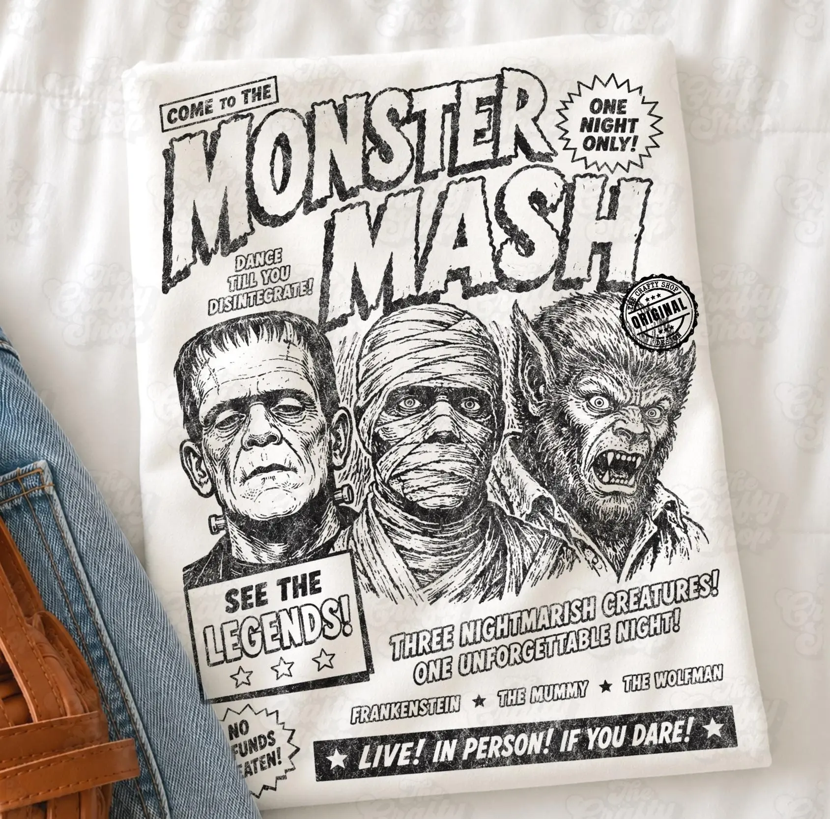 Monster Mash Graphic Tee, Vintage Classic Retro Horror Creature Spooky Season Halloween Shirt for Women - photo 1