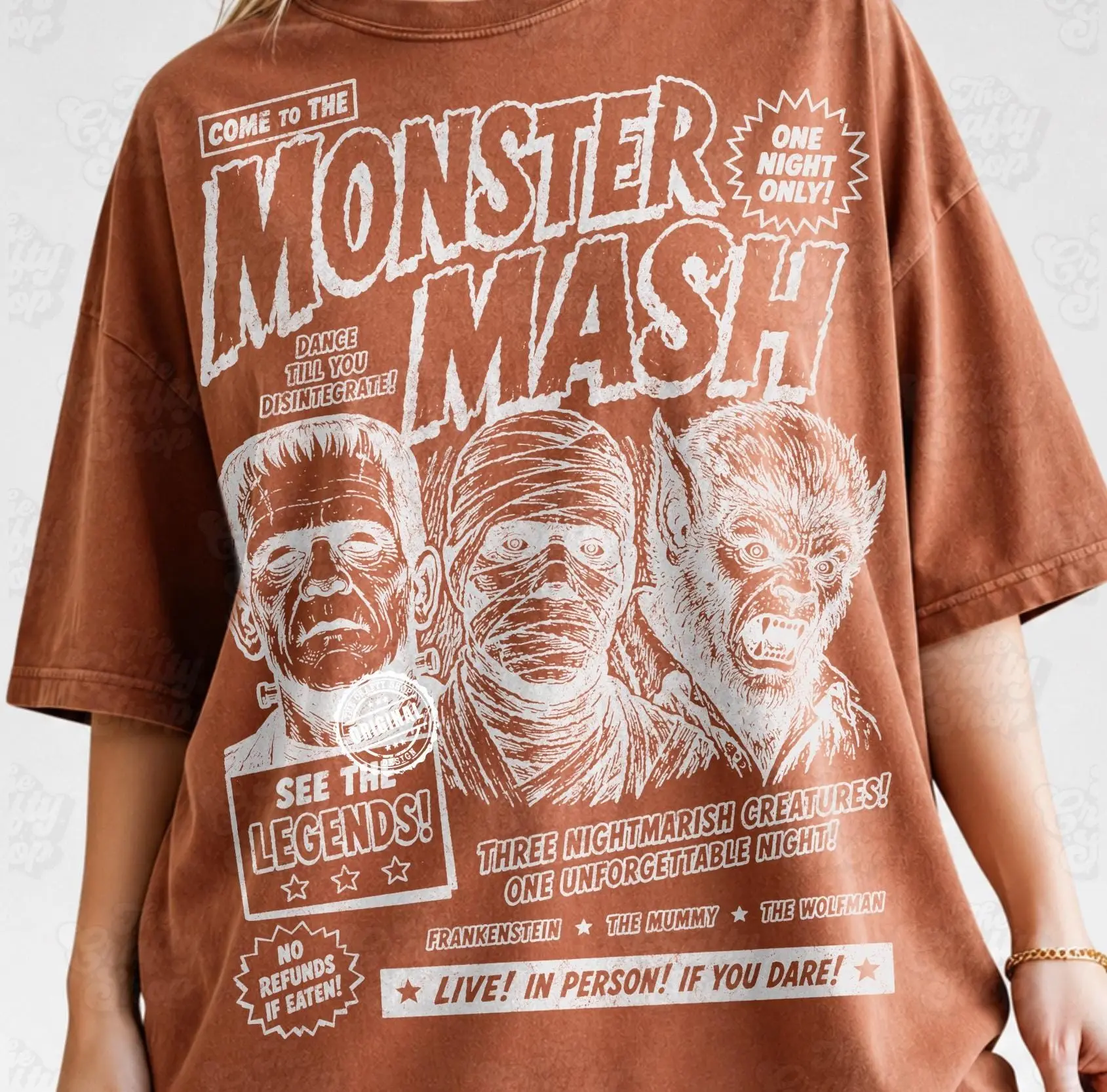 Monster Mash Graphic Tee, Vintage Classic Retro Horror Creature Spooky Season Halloween Shirt for Women - photo 2