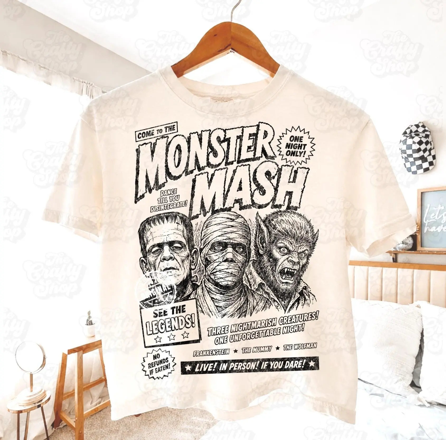Monster Mash Graphic Tee, Vintage Classic Retro Horror Creature Spooky Season Halloween Shirt for Women - photo 3