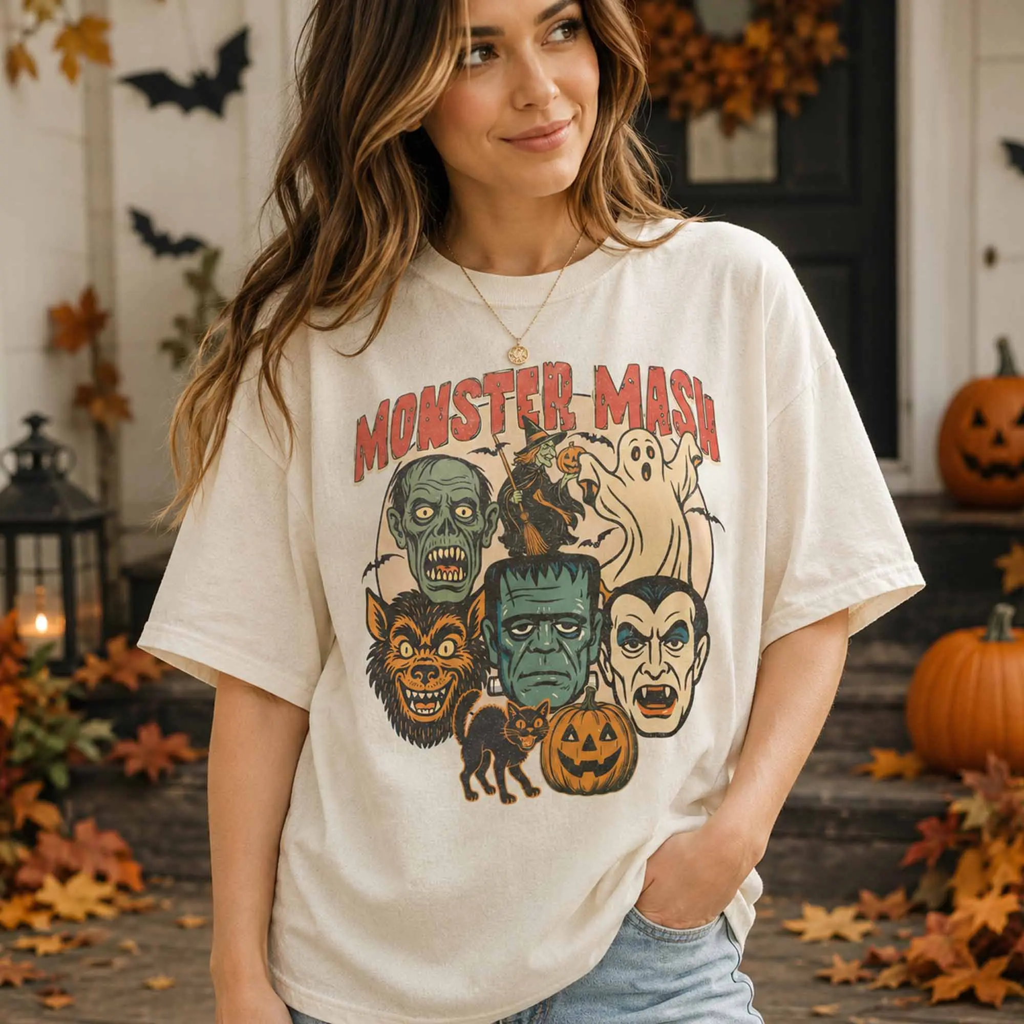Monster Mash Shirt, Retro Halloween Spooky Season Characters Graphic Tee, Vintage Creature Style