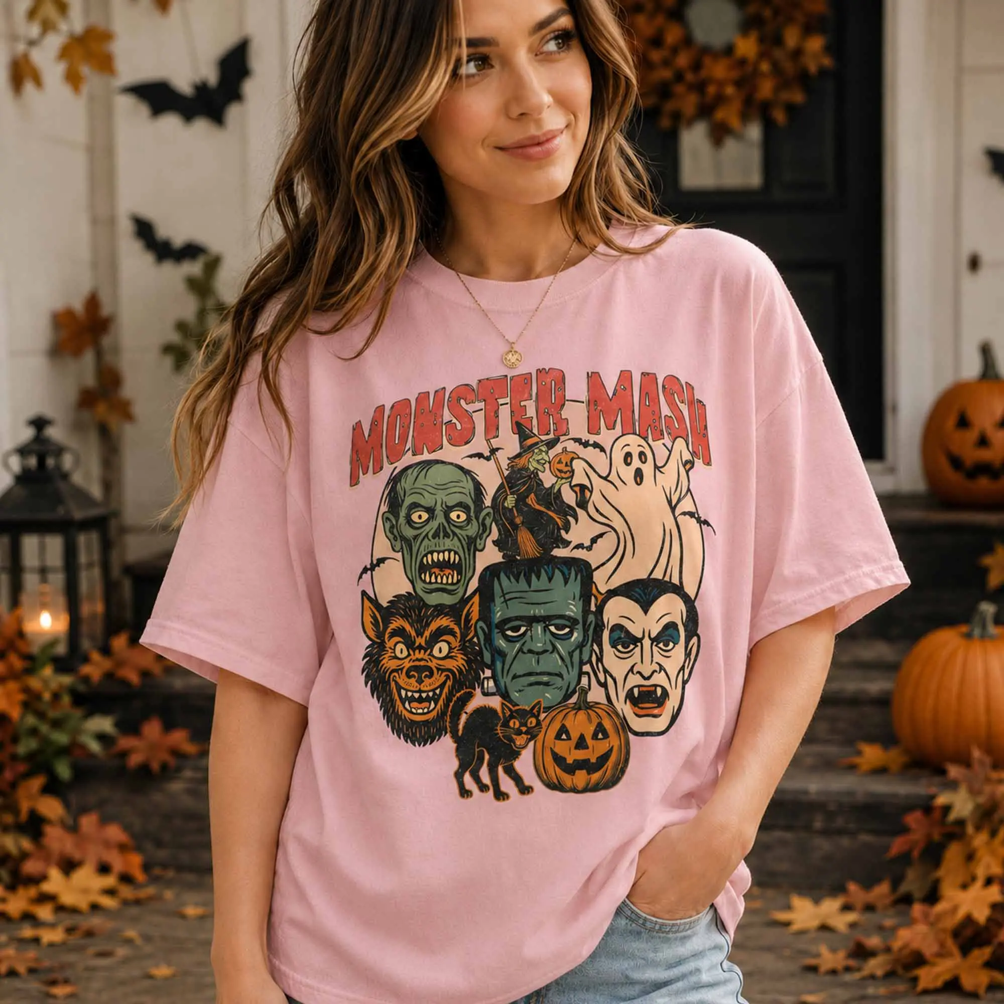 Monster Mash Shirt, Retro Halloween Spooky Season Characters Graphic Tee, Vintage Creature Style - photo 4