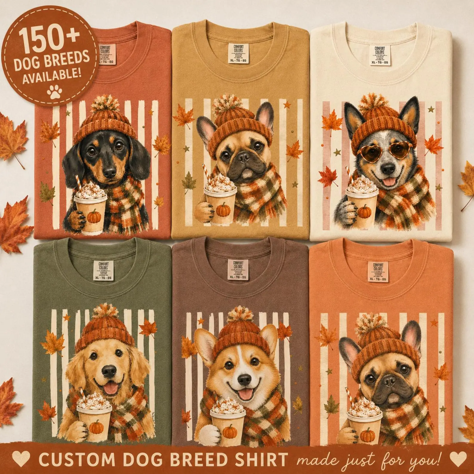Moss Comfort Colors 50+ Breeds Halloween Dog Mom Shirt, Personalized Fall Autumn Cosy Graphic Tee
