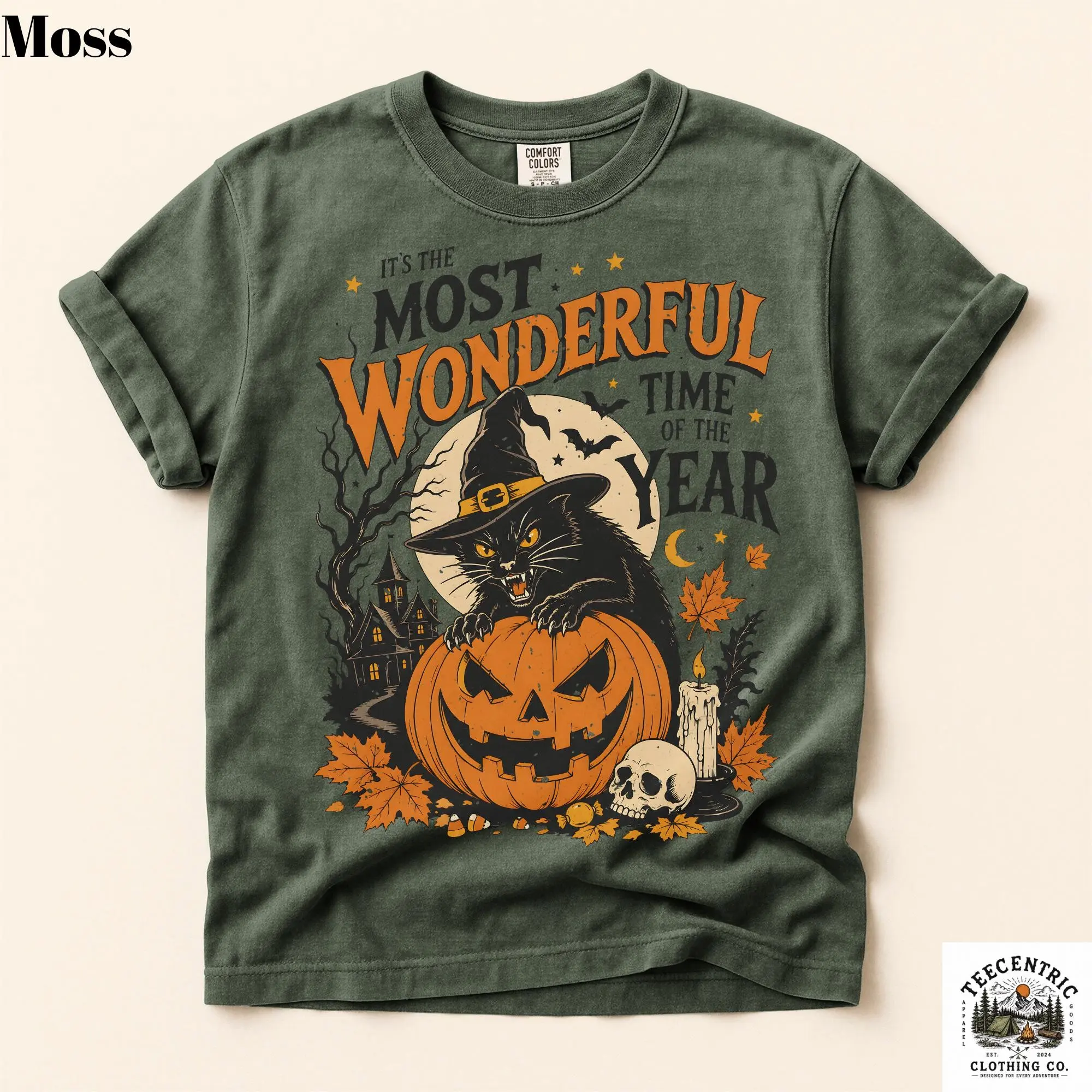 Comfort Colors Most Wonderful Time Halloween Shirt, Witch Cat Pumpkin Spooky Season Fall Unisex Tee - photo 2