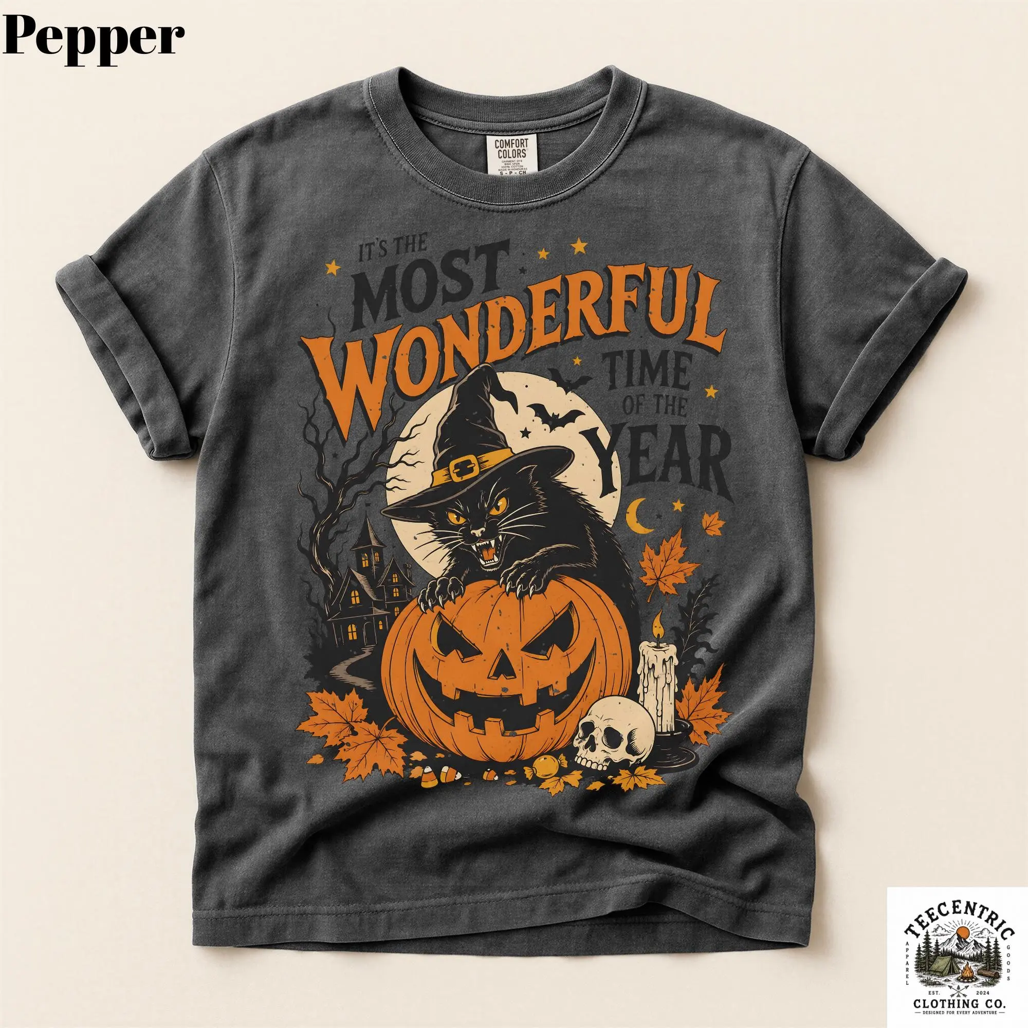 Comfort Colors Most Wonderful Time Halloween Shirt, Witch Cat Pumpkin Spooky Season Fall Unisex Tee - photo 3
