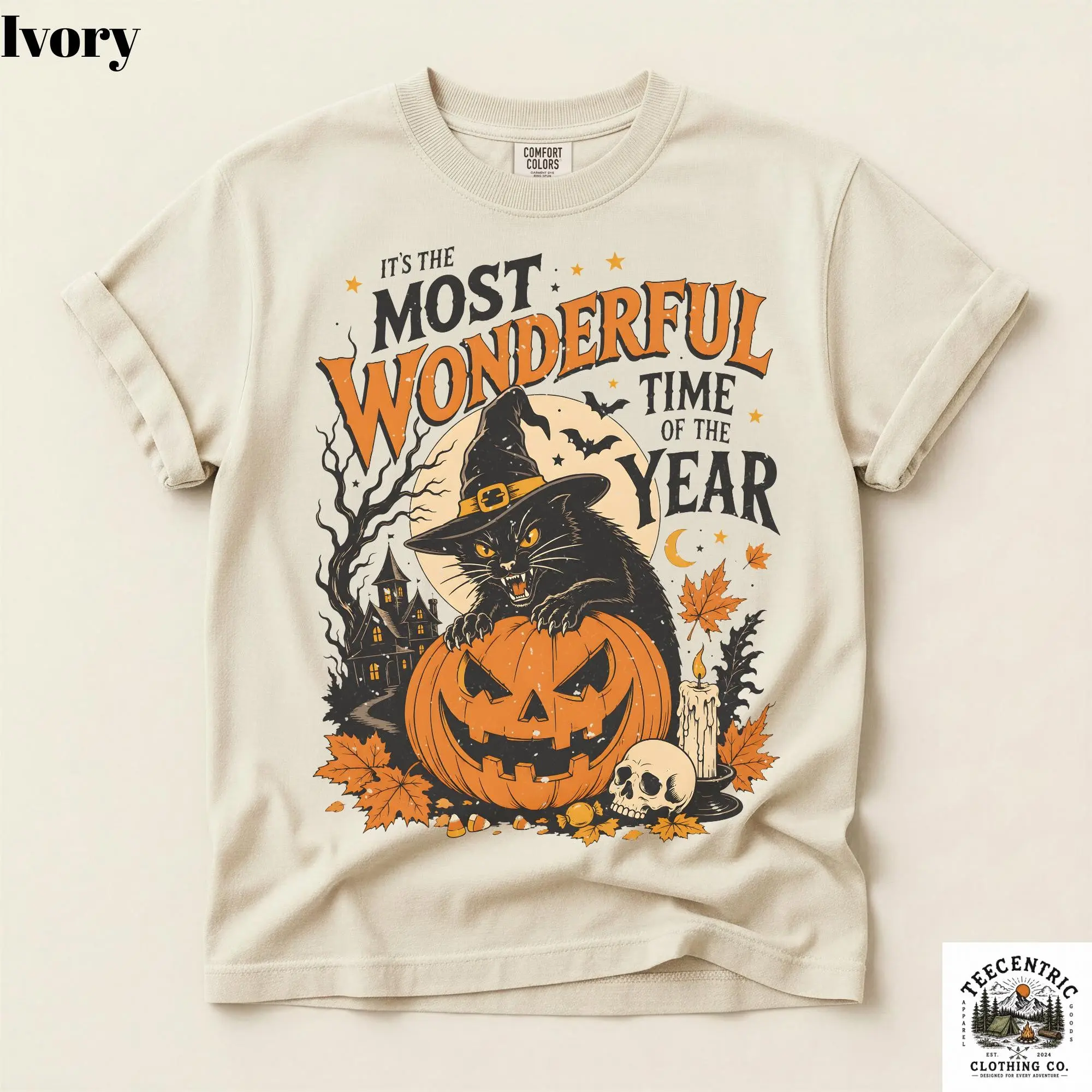 Comfort Colors Most Wonderful Time Halloween Shirt, Witch Cat Pumpkin Spooky Season Fall Unisex Tee - photo 5