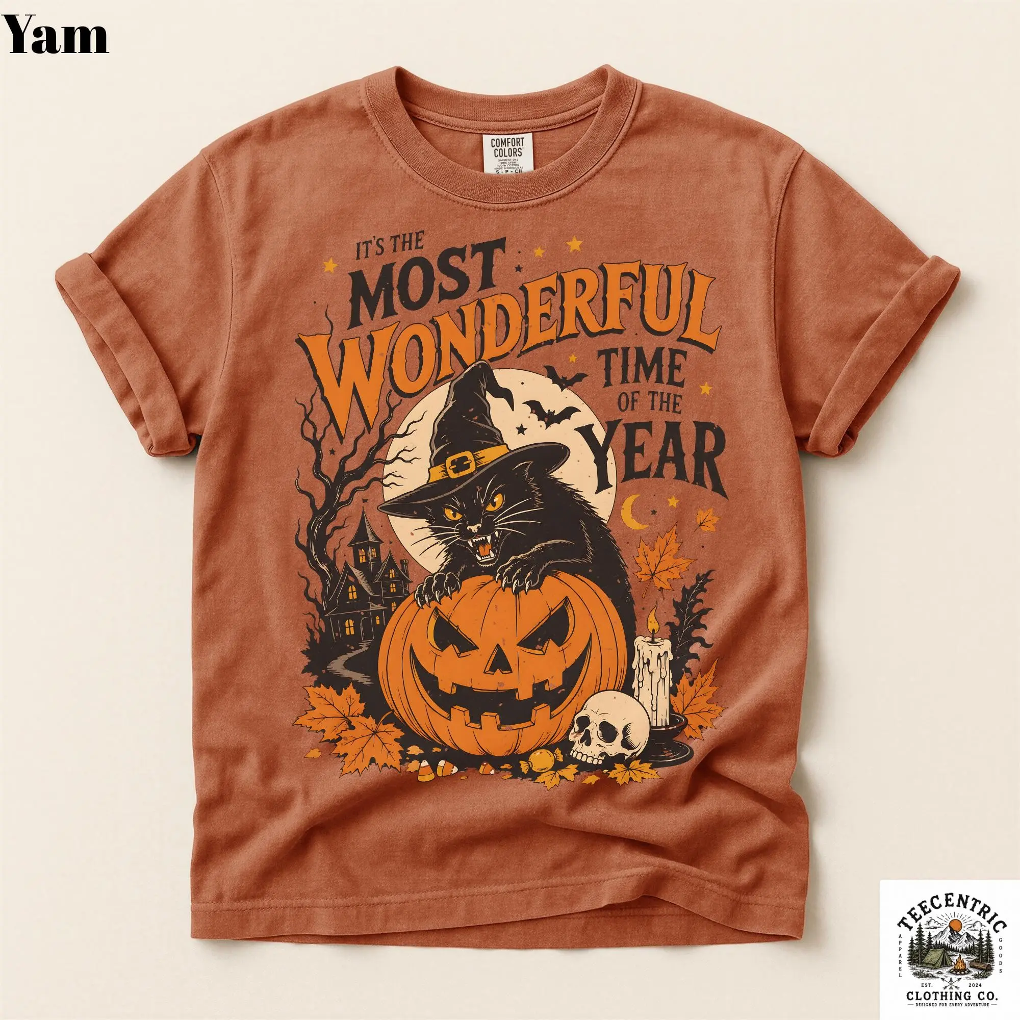Comfort Colors Most Wonderful Time Halloween Sweatshirt, Witch Cat Pumpkin Spooky Season Fall Unisex Top - photo 4
