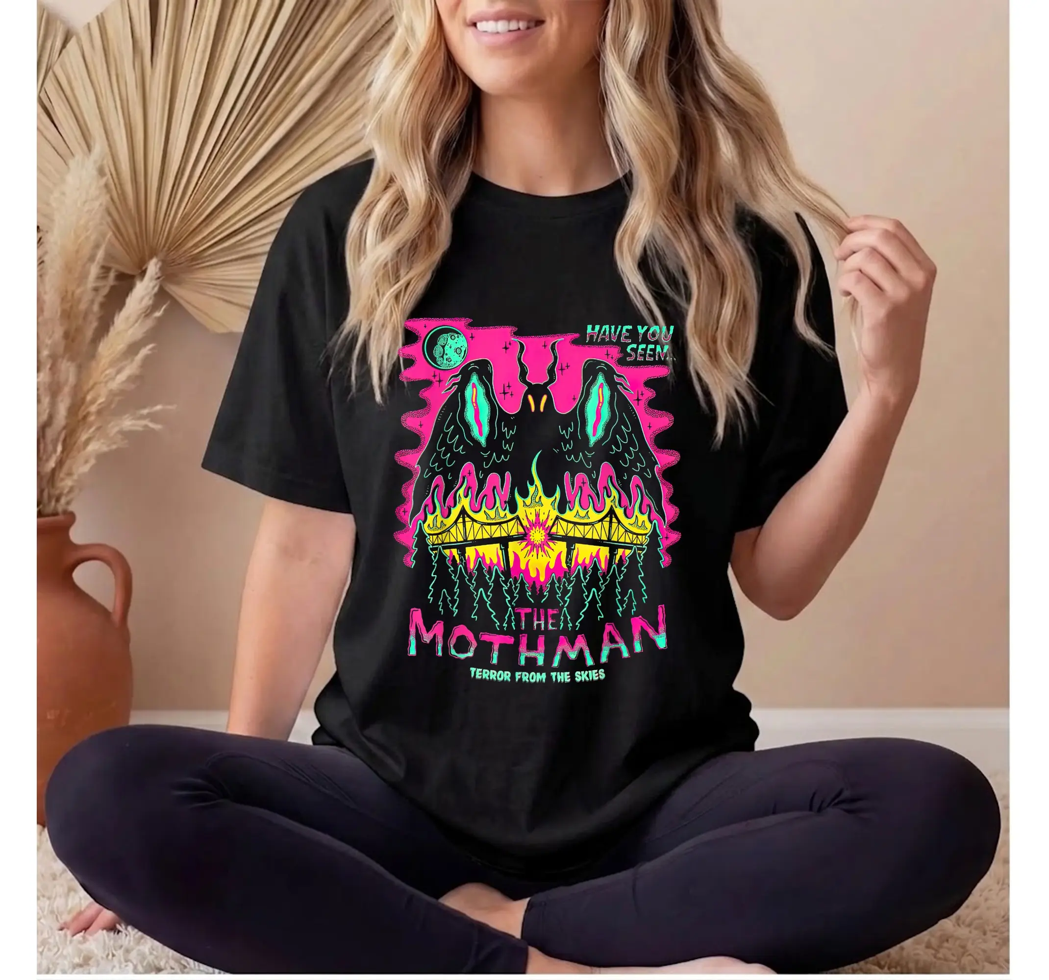 Mothman Cryptid Tee, Spooky Witch Halloween Wicked Goth Clothing Graphic Shirt - photo 2