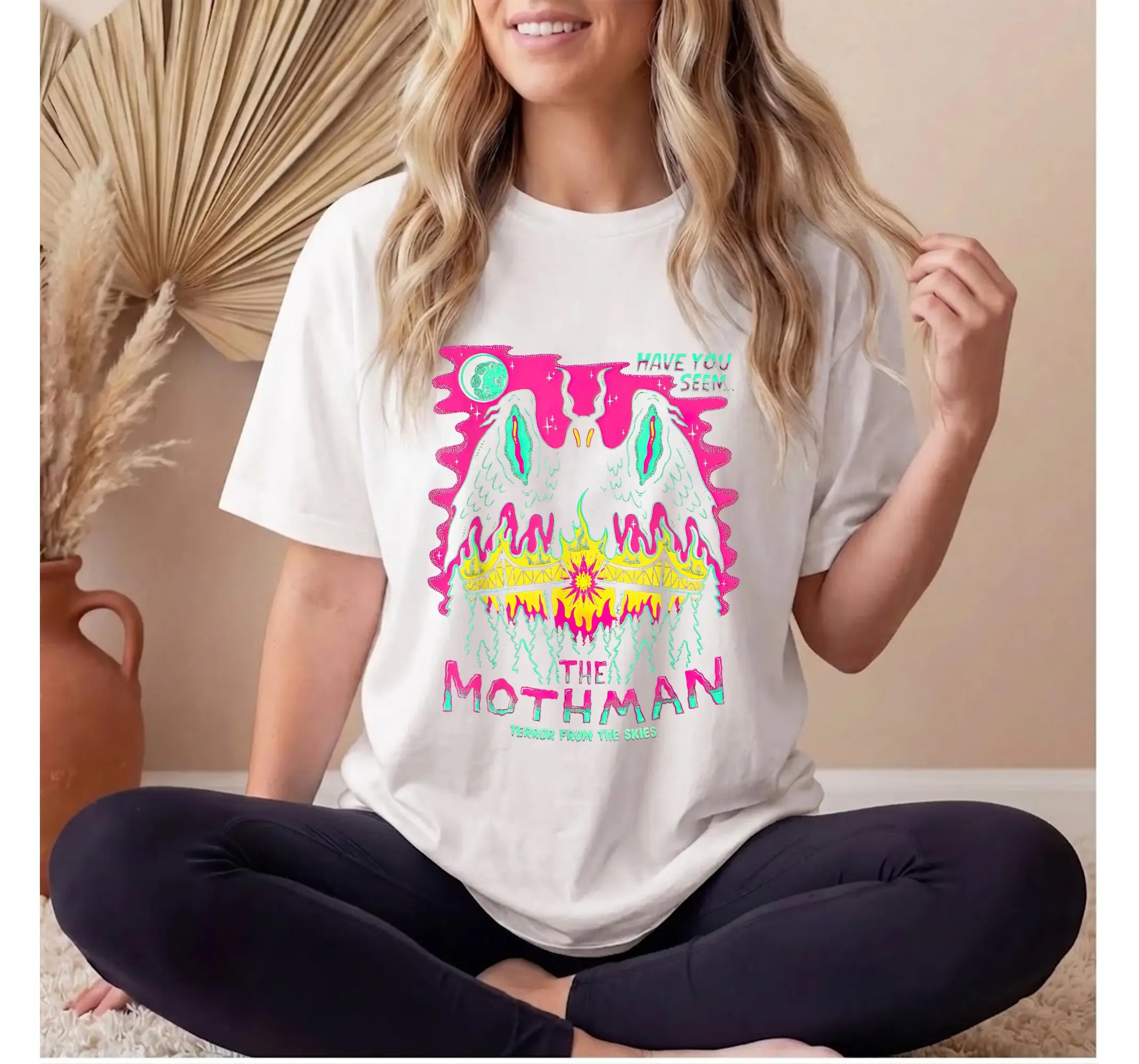 Mothman Cryptid Tee, Spooky Witch Halloween Wicked Goth Clothing Graphic Shirt - photo 3