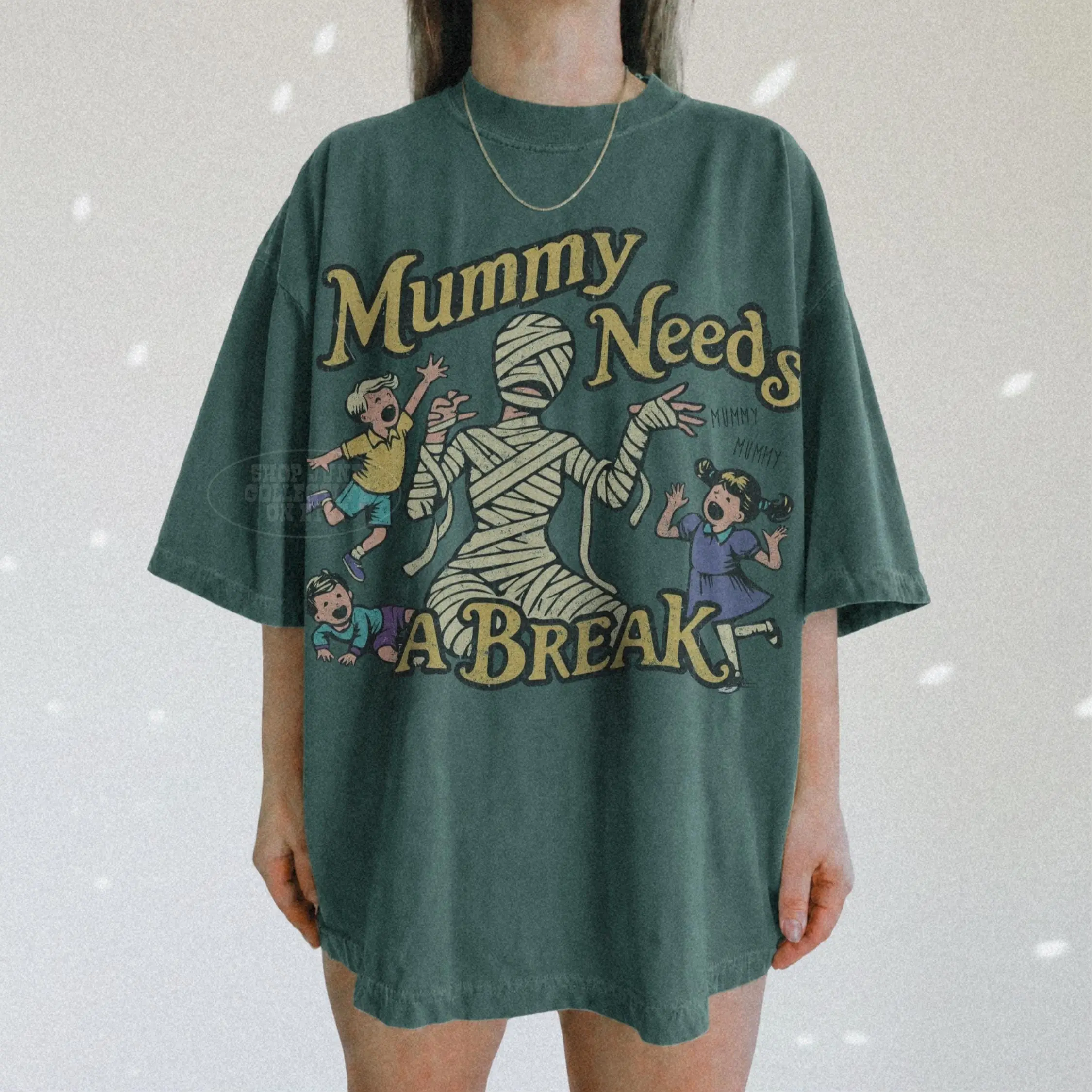 Comfort Colors Mummy Needs A Break Tee, Funny 90s Retro Vintage Horror Halloween Mom Gift Shirt - photo 3