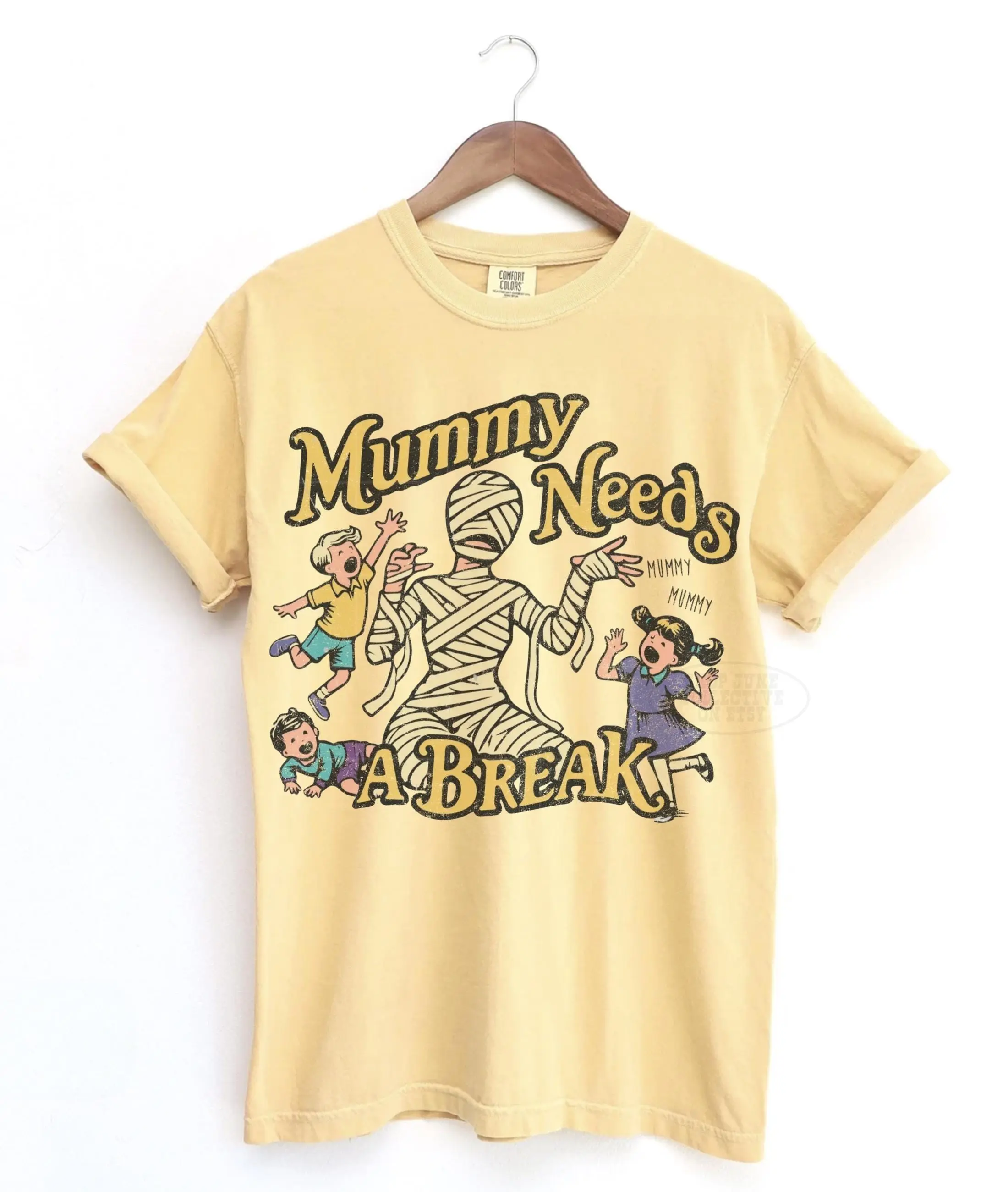 Comfort Colors Mummy Needs A Break Tee, Funny 90s Retro Vintage Horror Halloween Mom Gift Shirt - photo 4