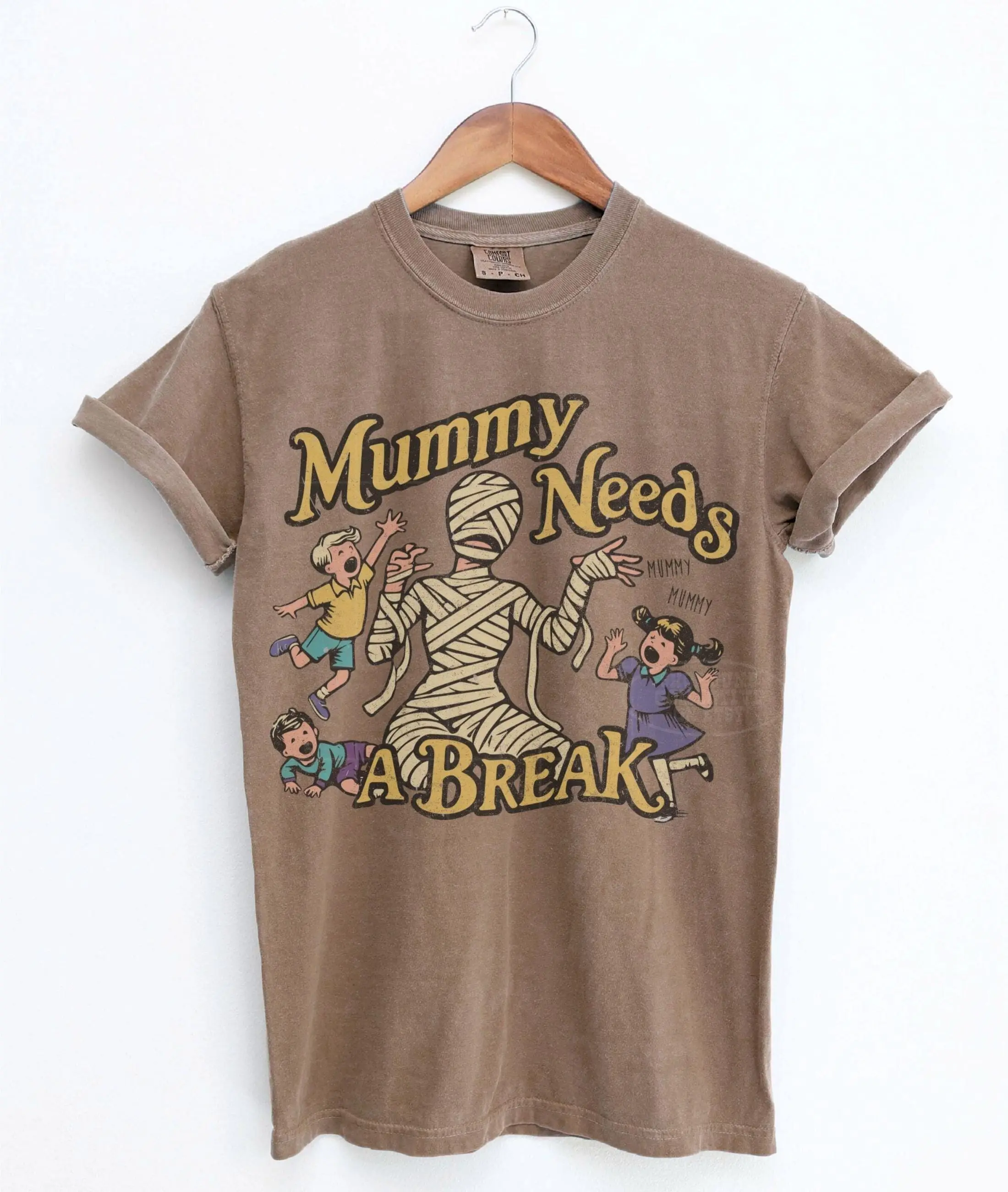 Comfort Colors Mummy Needs A Break Tee, Funny 90s Retro Vintage Horror Halloween Mom Gift Shirt - photo 5