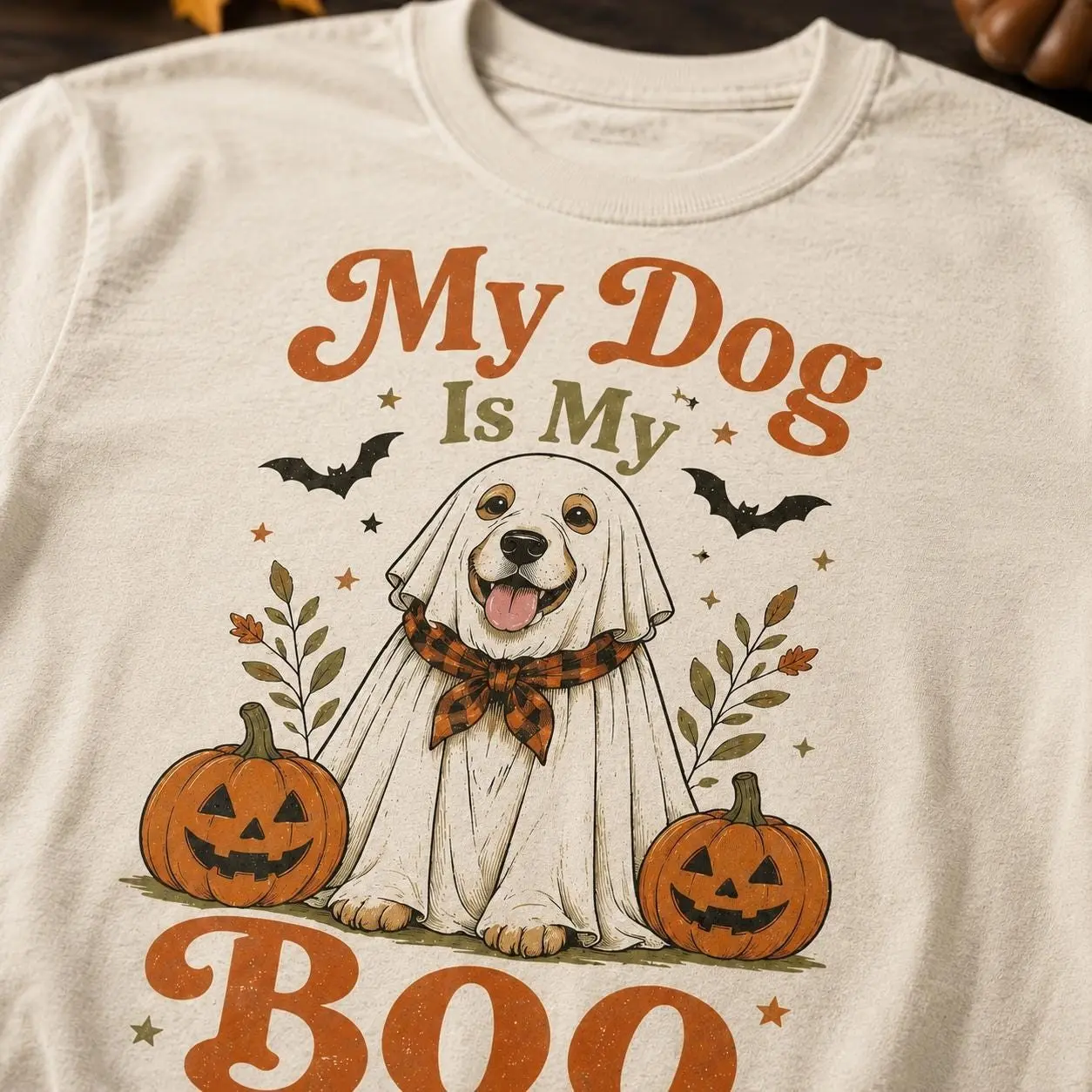 My Dog Is My Boo Shirt, Halloween Dog Mom Tee, Cute Ghost Graphic Top, Spooky Pet Lover Retro Pumpkin Fall Gift - photo 3