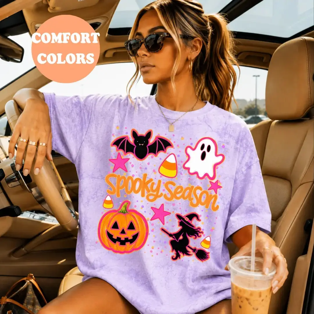 Comfort Colors Neon Spooky Season Shirt, Trendy Oversized Halloween Fall Graphic Tee Gift for Her - photo 2