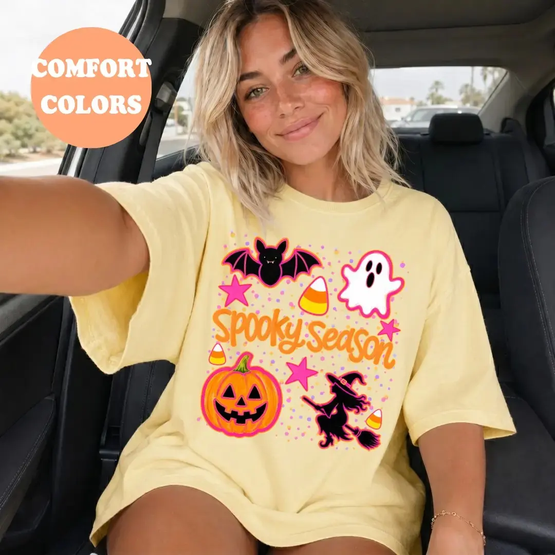 Comfort Colors Neon Spooky Season Shirt, Trendy Oversized Halloween Fall Graphic Tee Gift for Her - photo 4