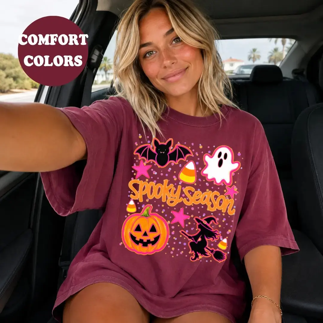 Comfort Colors Neon Spooky Season Shirt, Trendy Oversized Halloween Fall Graphic Tee Gift for Her - photo 5