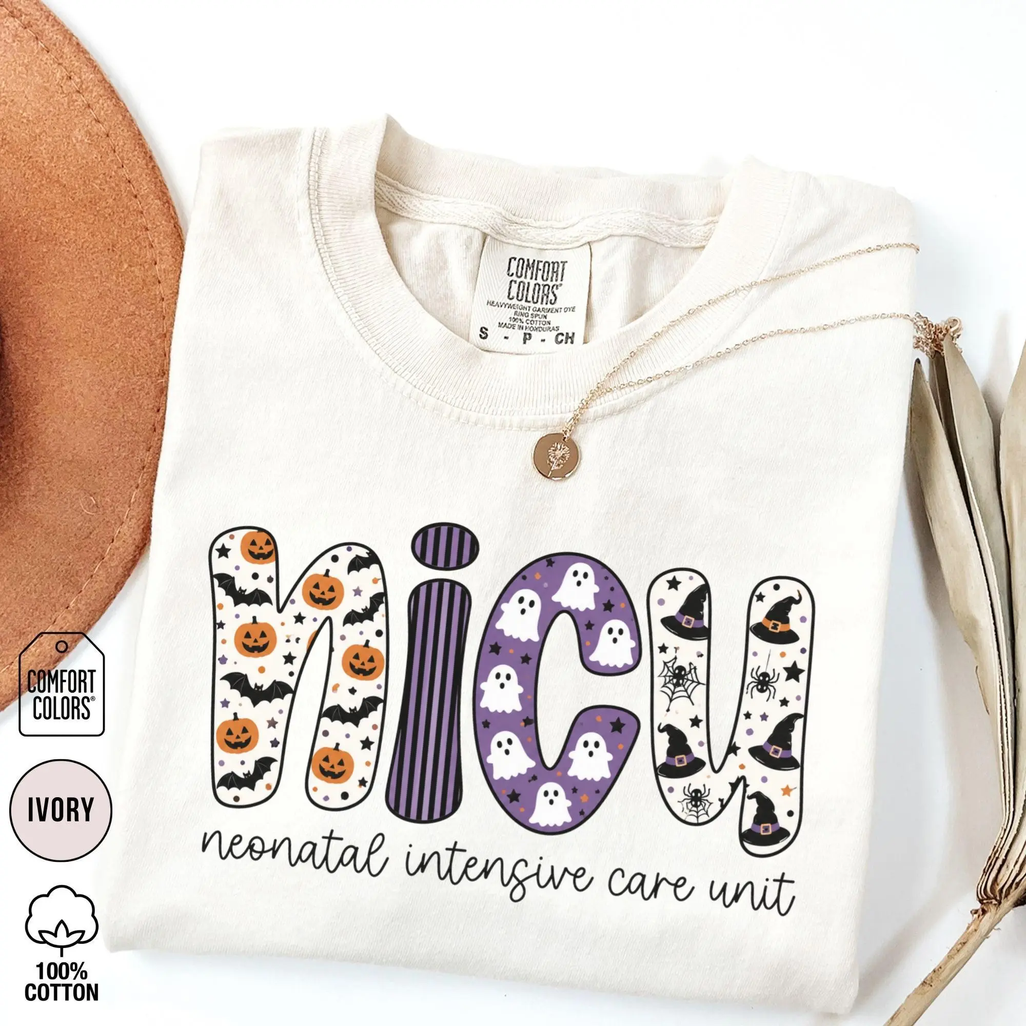 Comfort Colors NICU Halloween Shirt, Cute Spooky Neonatal ICU Nurse Tee, Preemie Fall Hospital Nursing Gift - photo 2