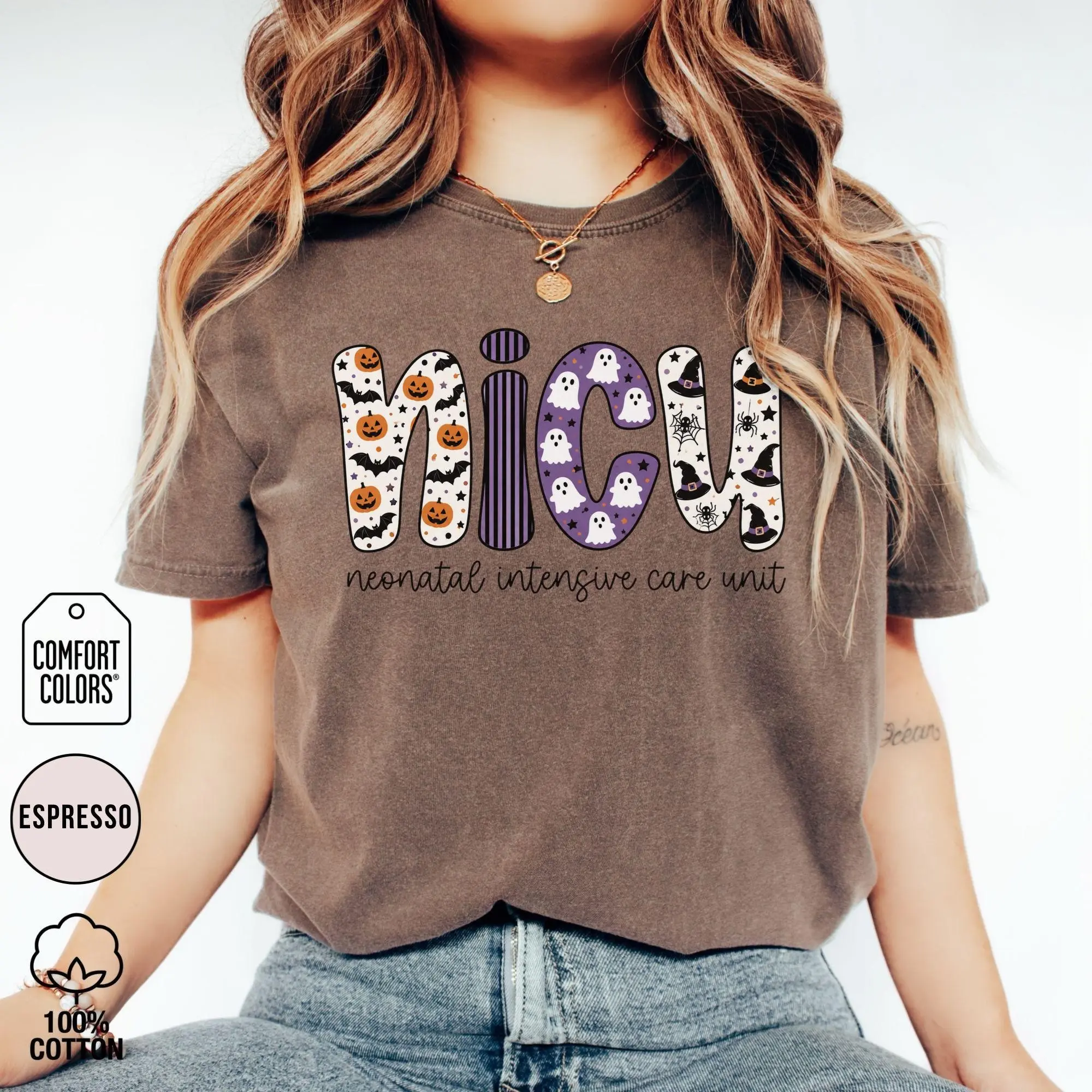 Comfort Colors NICU Halloween Shirt, Cute Spooky Neonatal ICU Nurse Tee, Preemie Fall Hospital Nursing Gift - photo 3