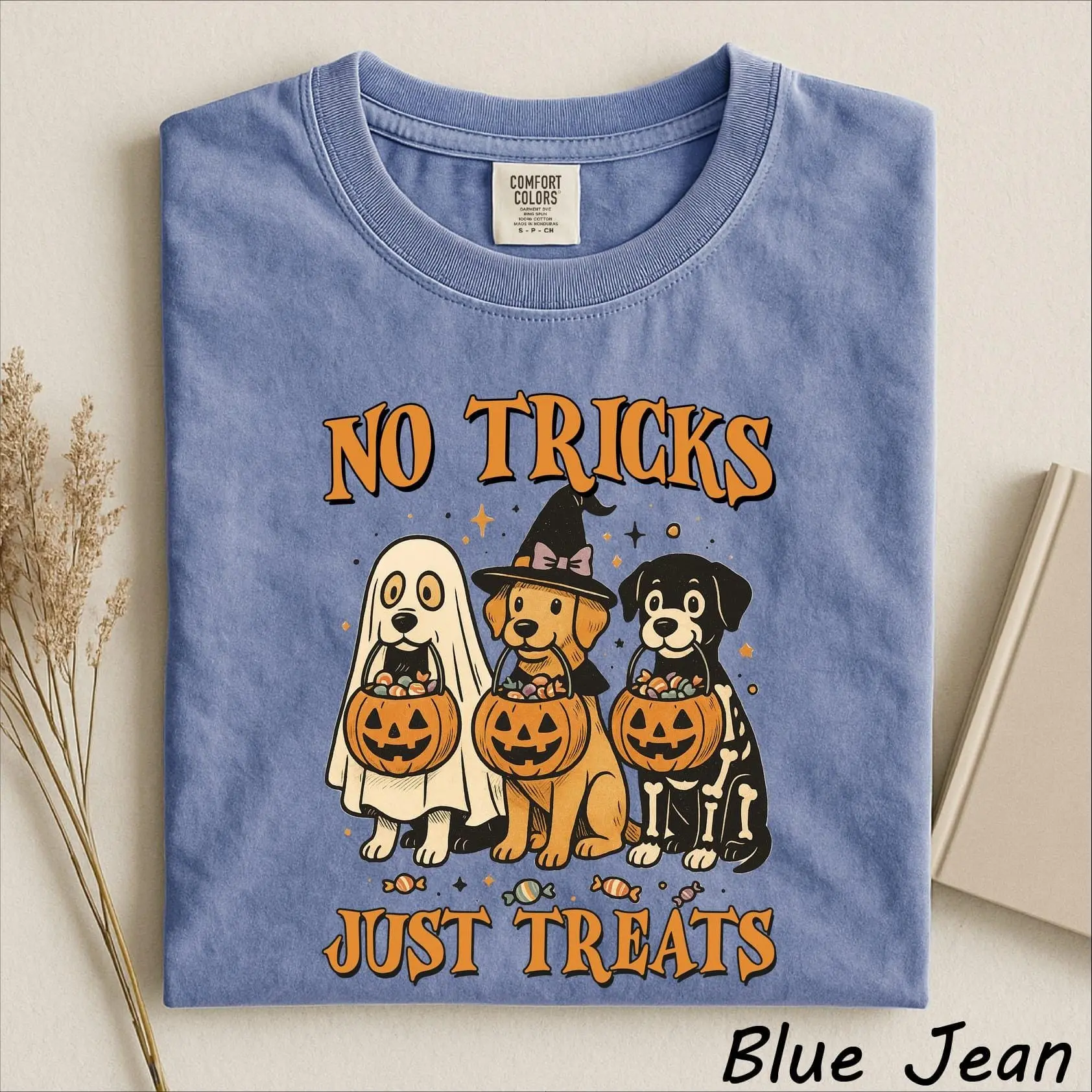 No Tricks Just Treats Shirt, Funny Halloween Dog Mom Spooky Season Tee, Puppy Lover Gift for Women - photo 3