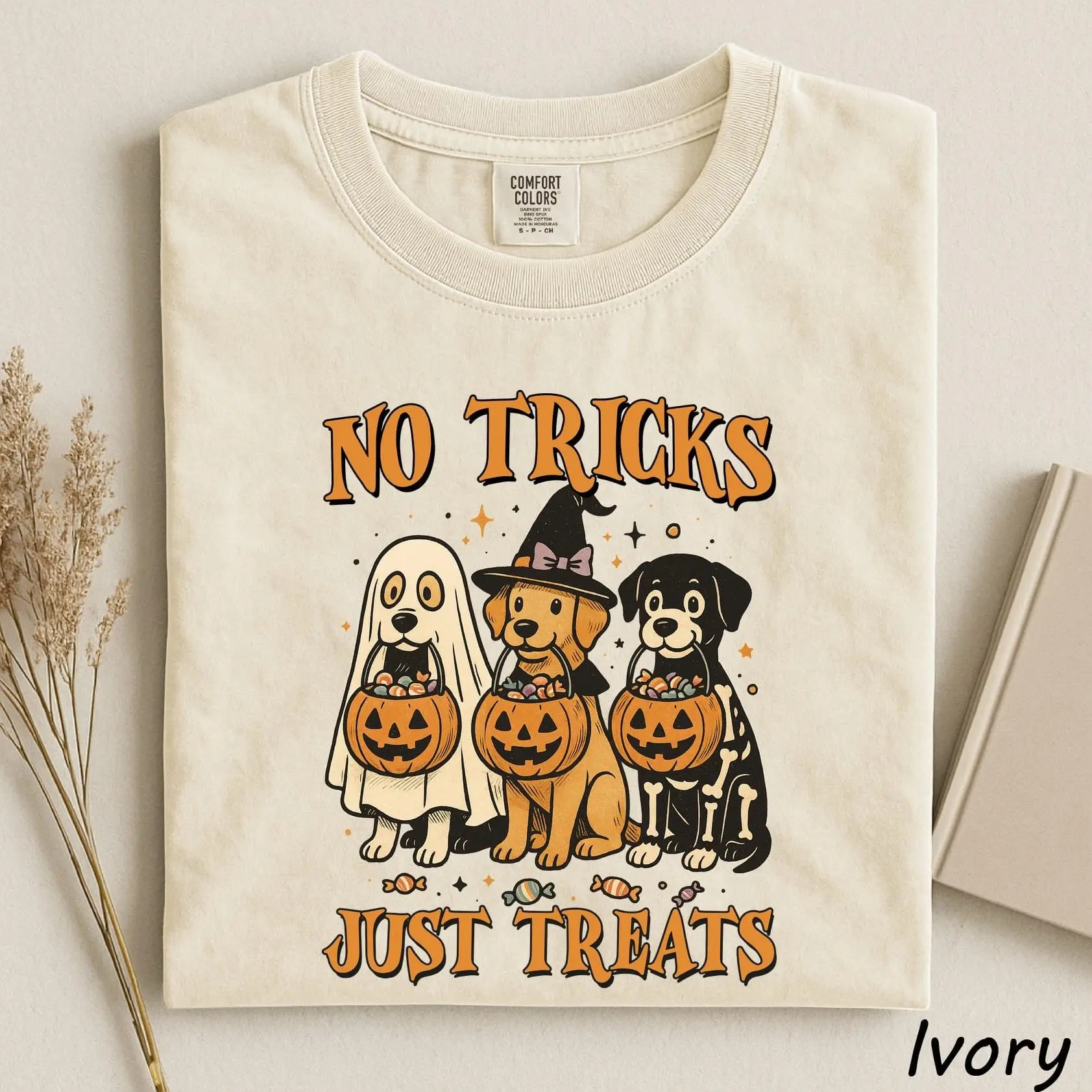 No Tricks Just Treats Shirt, Funny Halloween Dog Mom Spooky Season Tee, Puppy Lover Gift for Women - photo 4