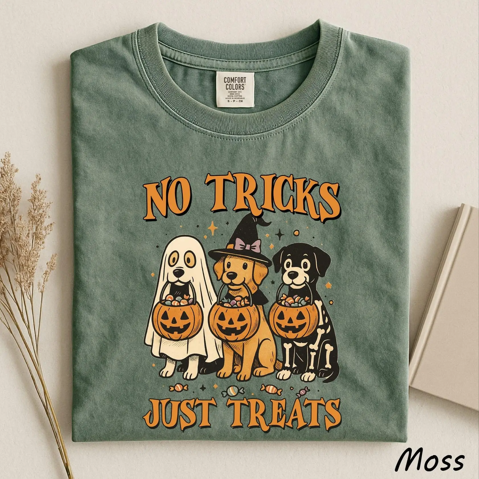 No Tricks Just Treats Shirt, Funny Halloween Dog Mom Spooky Season Tee, Puppy Lover Gift for Women - photo 5