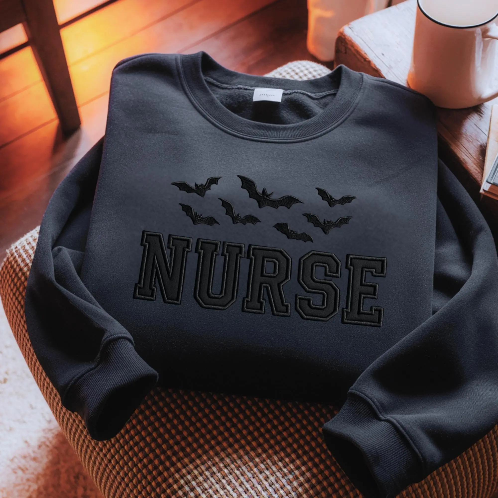 Nurse Halloween Embroidered Sweatshirt, Spooky Bats Fall Crewneck, Cute Nursing Gift