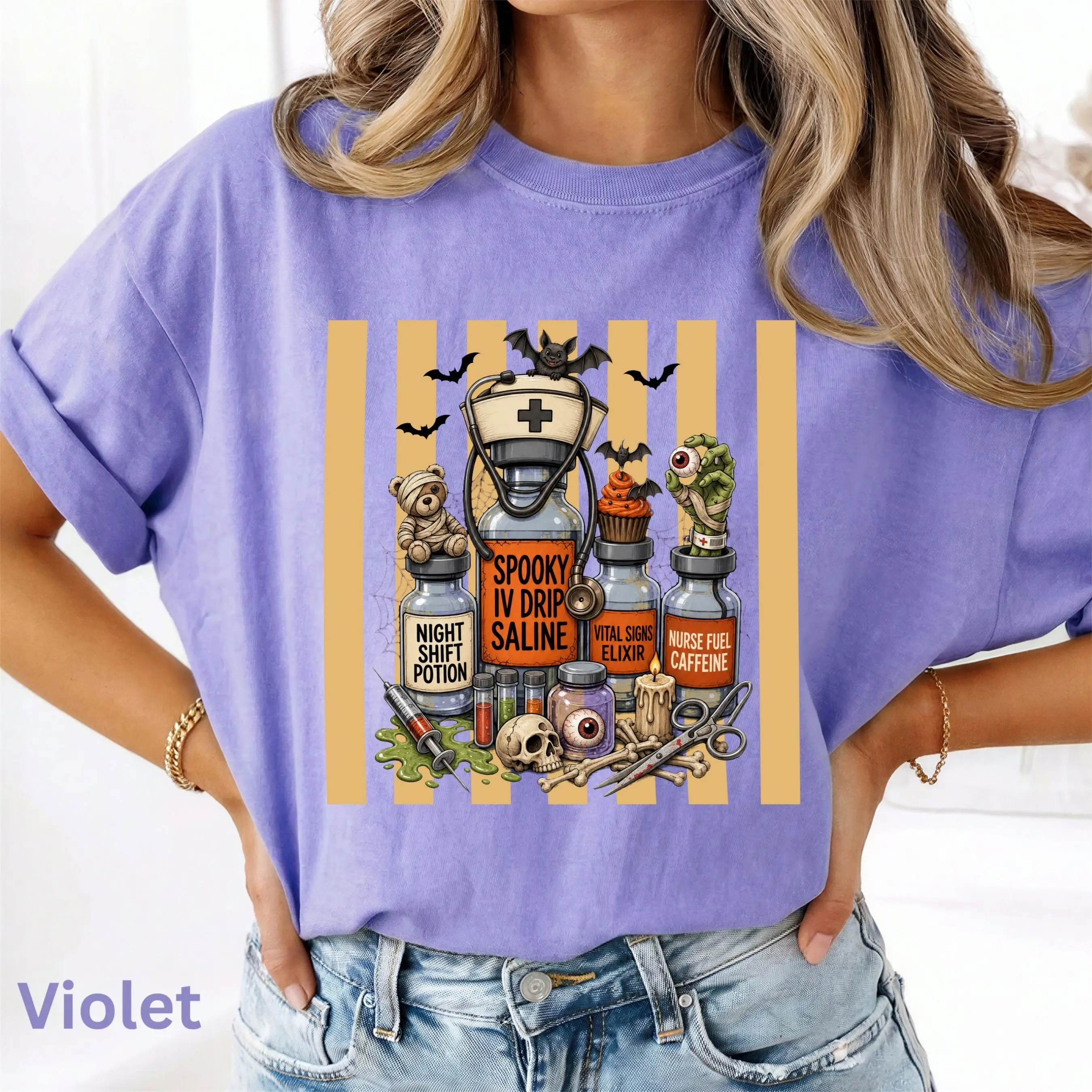 Comfort Colors Nurse Potion Bottles Halloween Shirt, Spooky Night Shift Medical Fall Gift Tee