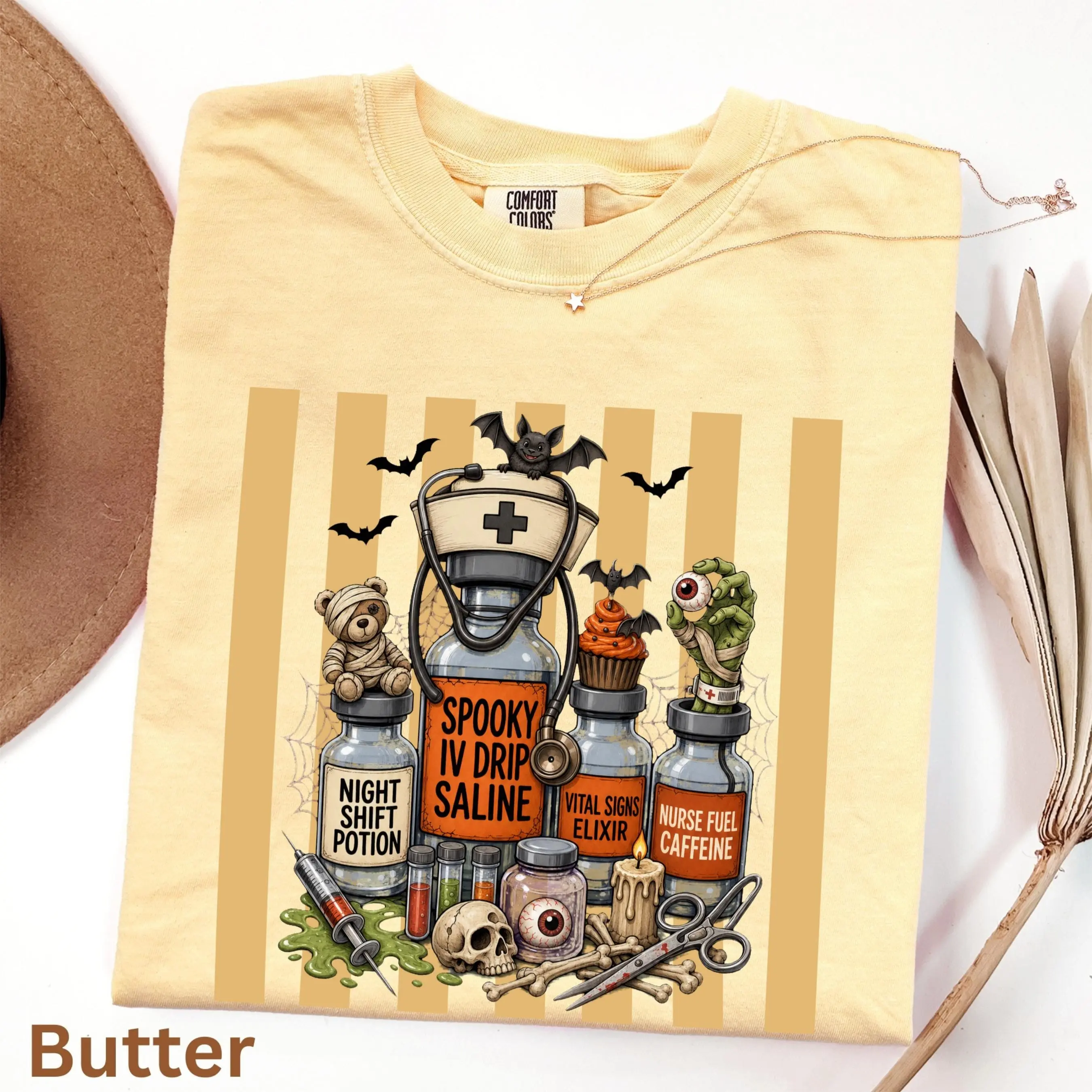 Comfort Colors Nurse Potion Bottles Halloween Shirt, Spooky Night Shift Medical Fall Gift Tee - photo 2