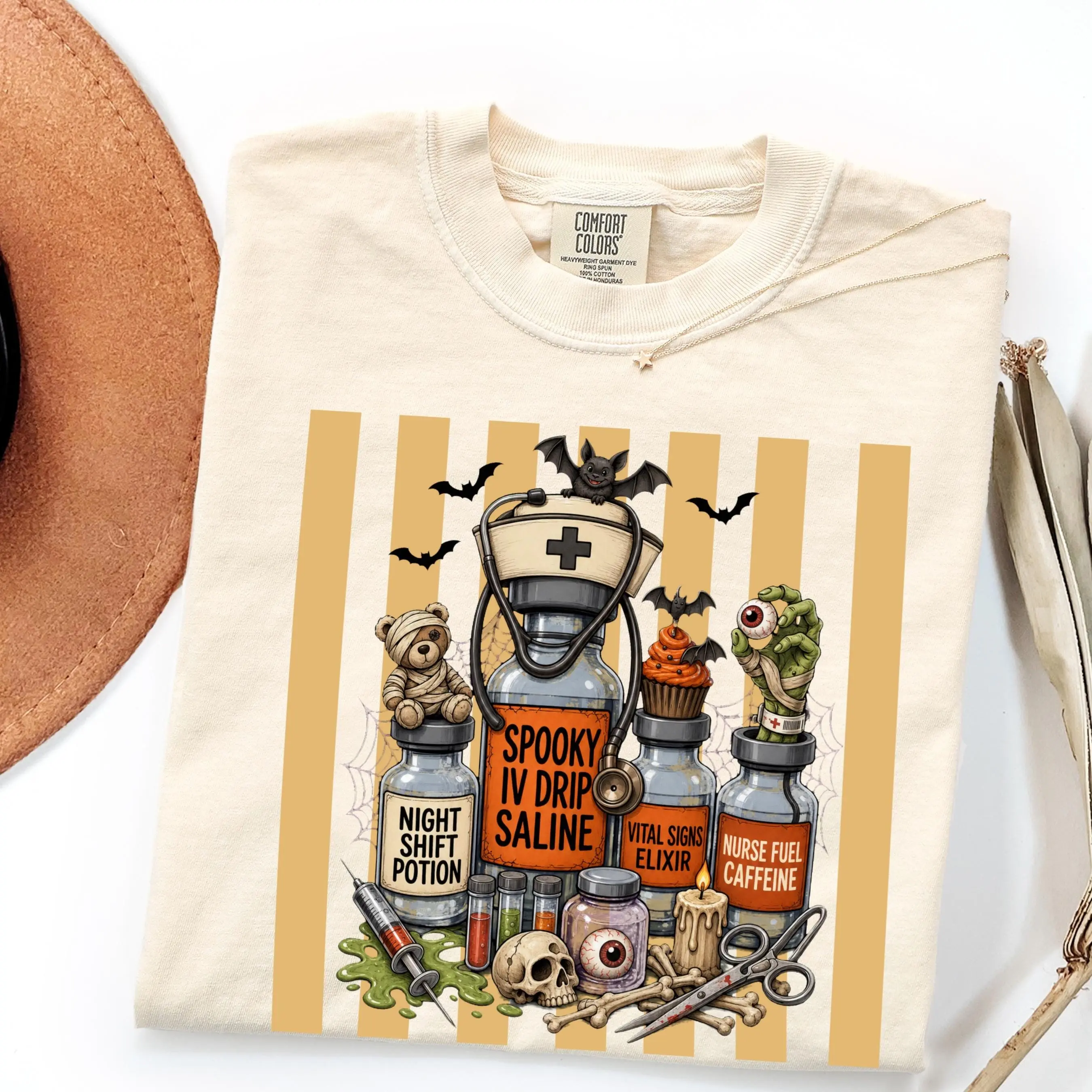 Comfort Colors Nurse Potion Bottles Halloween Shirt, Spooky Night Shift Medical Fall Gift Tee - photo 5