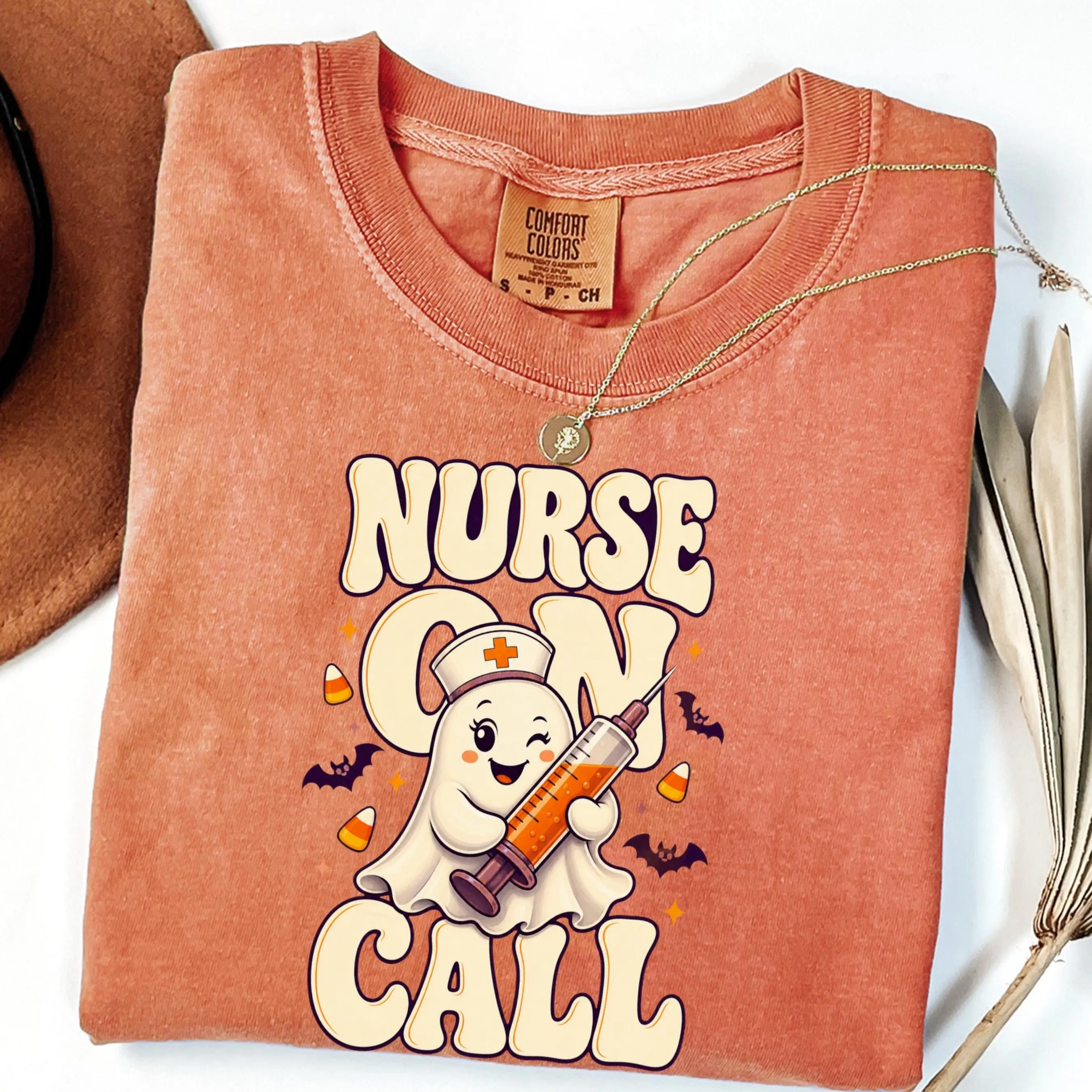 Comfort Colors Nurse On Call Halloween Shirt, Funny Ghost Spooky Season Fall Gift Tee