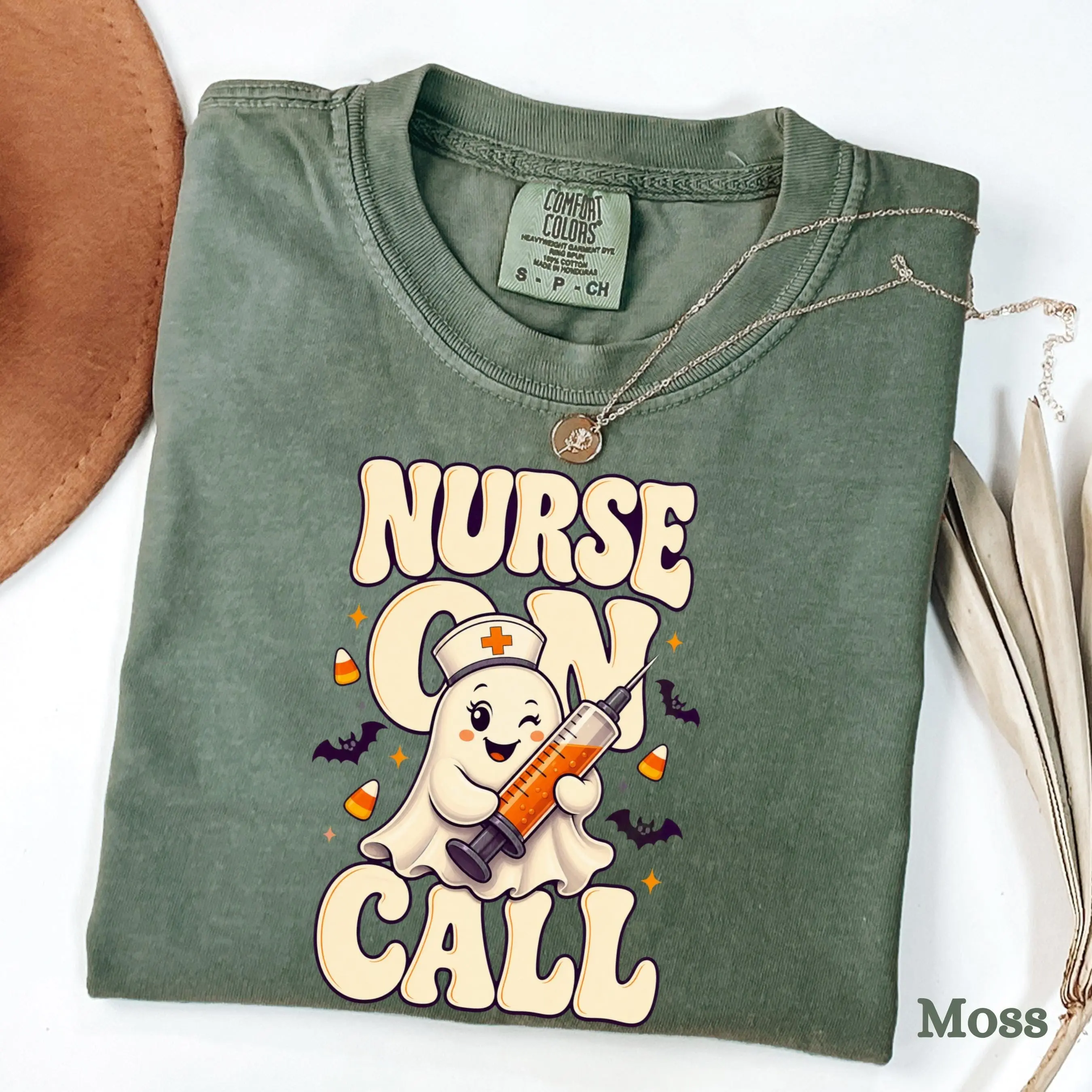 Comfort Colors Nurse On Call Halloween Shirt, Funny Ghost Spooky Season Fall Gift Tee - photo 3