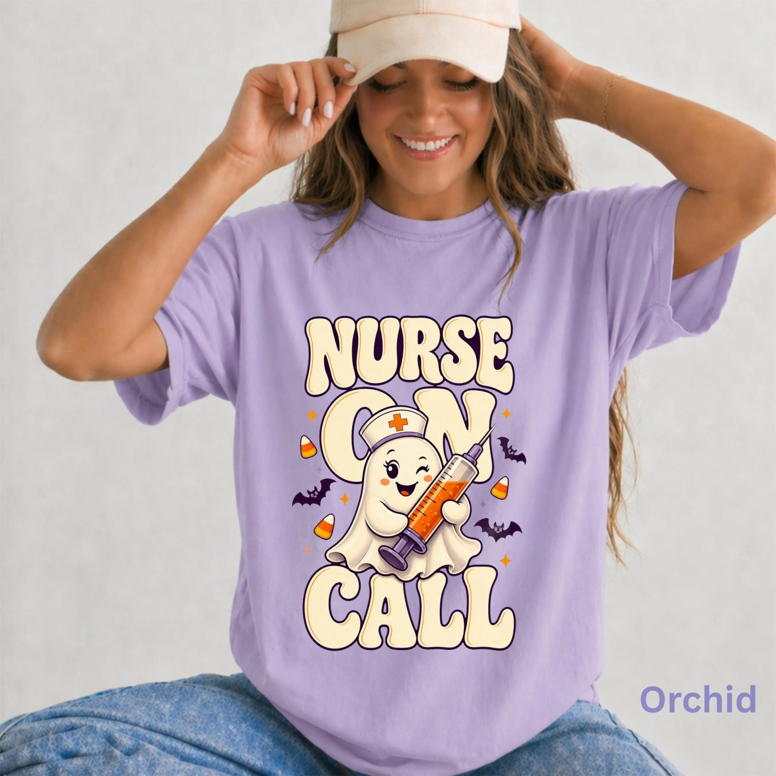 Comfort Colors Nurse On Call Halloween Shirt, Funny Ghost Spooky Season Fall Gift Tee - photo 4