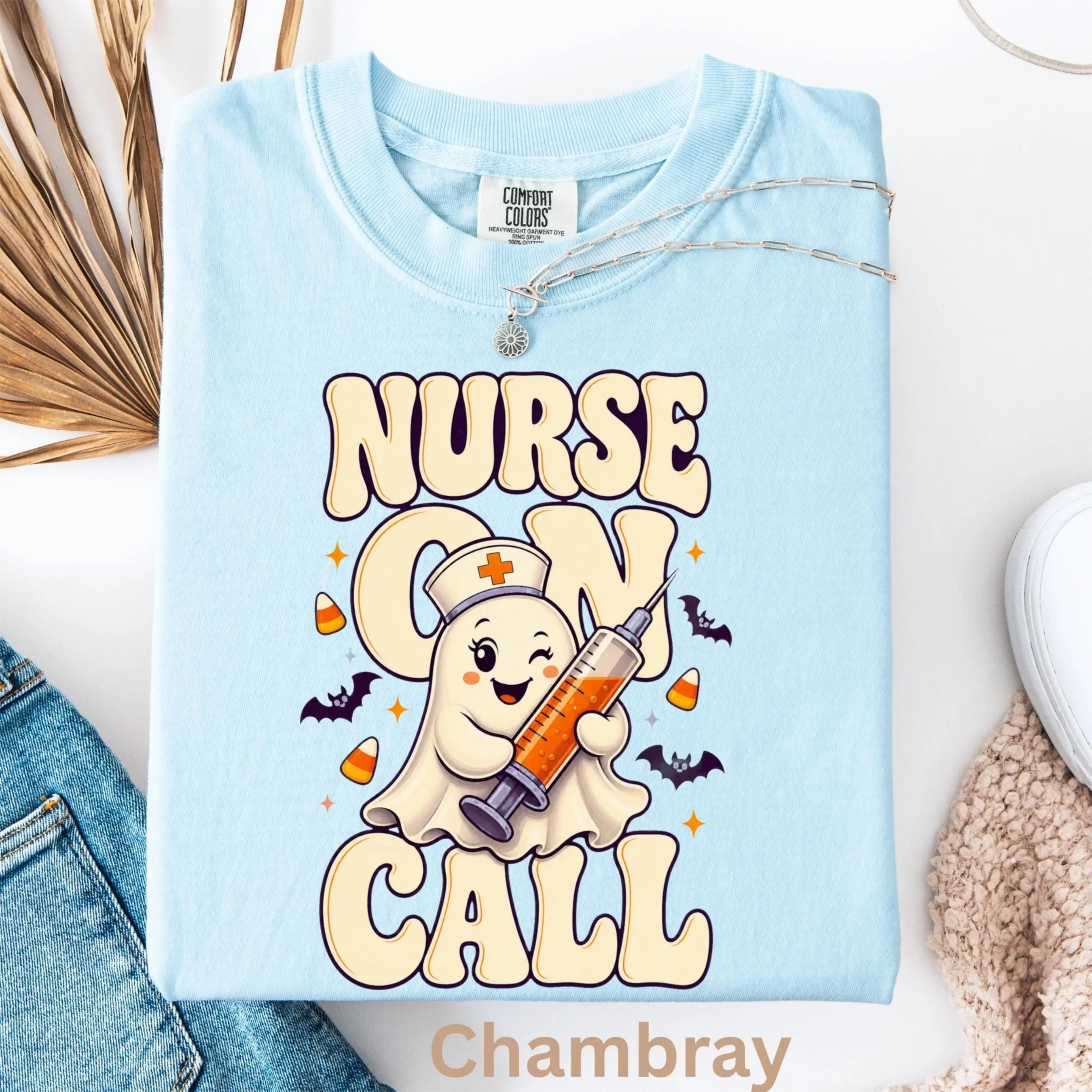 Comfort Colors Nurse On Call Halloween Shirt, Funny Ghost Spooky Season Fall Gift Tee - photo 5