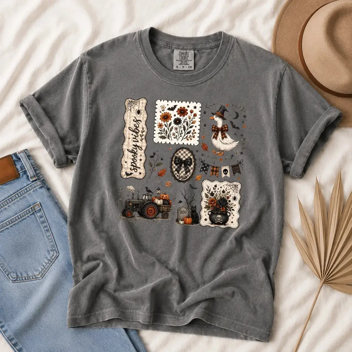 October Ghost Co Boxy Tee, Retro Halloween Shirt Women Oversized Checkered Spooky Cute Vintage Fall Trendy Graphic - photo 2