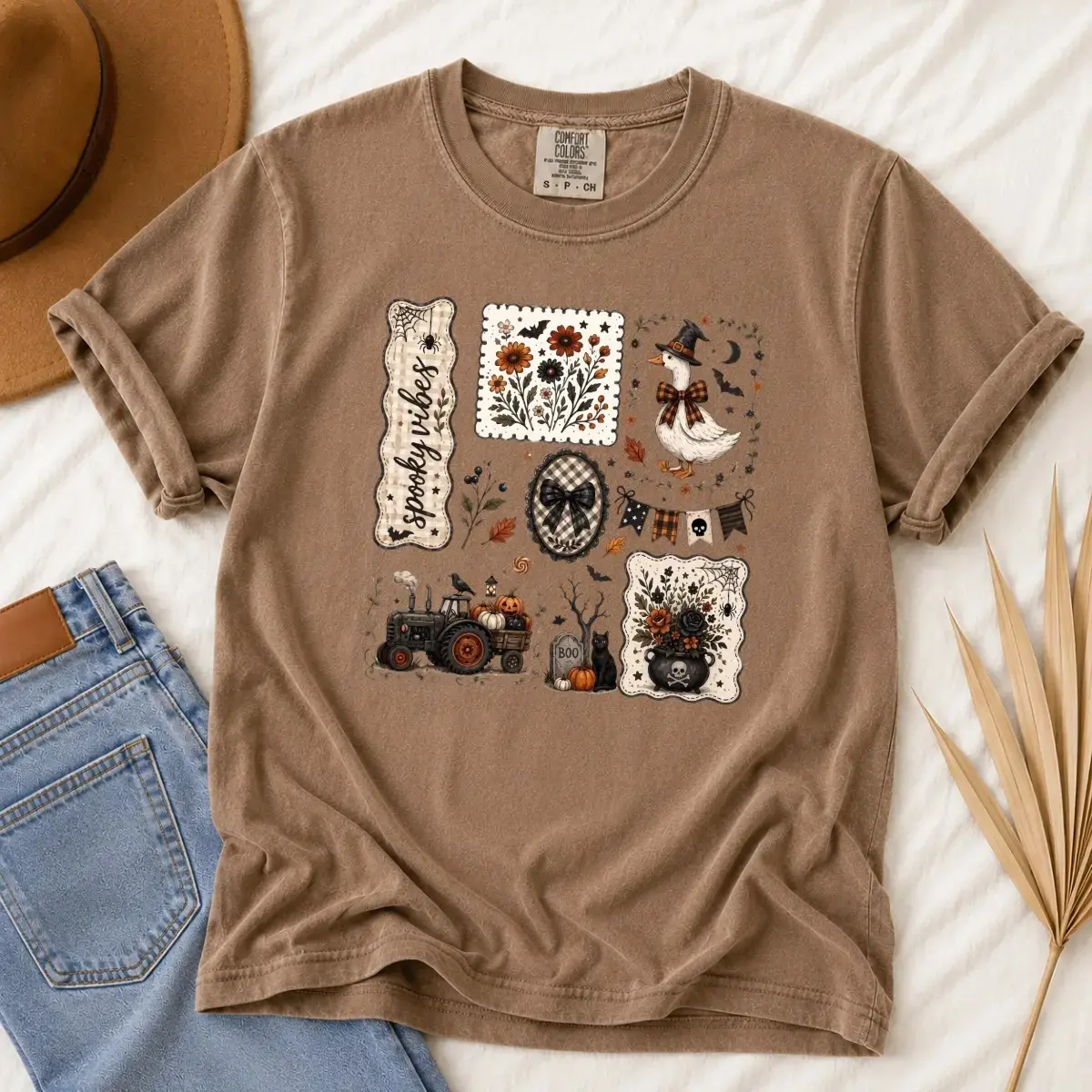 October Ghost Co Boxy Tee, Retro Halloween Shirt Women Oversized Checkered Spooky Cute Vintage Fall Trendy Graphic - photo 3