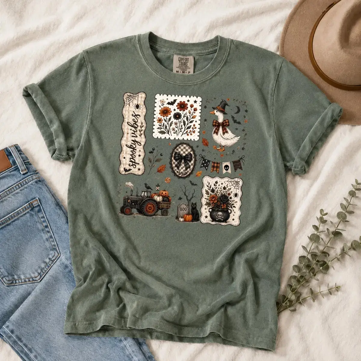 October Ghost Co Boxy Tee, Retro Halloween Shirt Women Oversized Checkered Spooky Cute Vintage Fall Trendy Graphic - photo 5