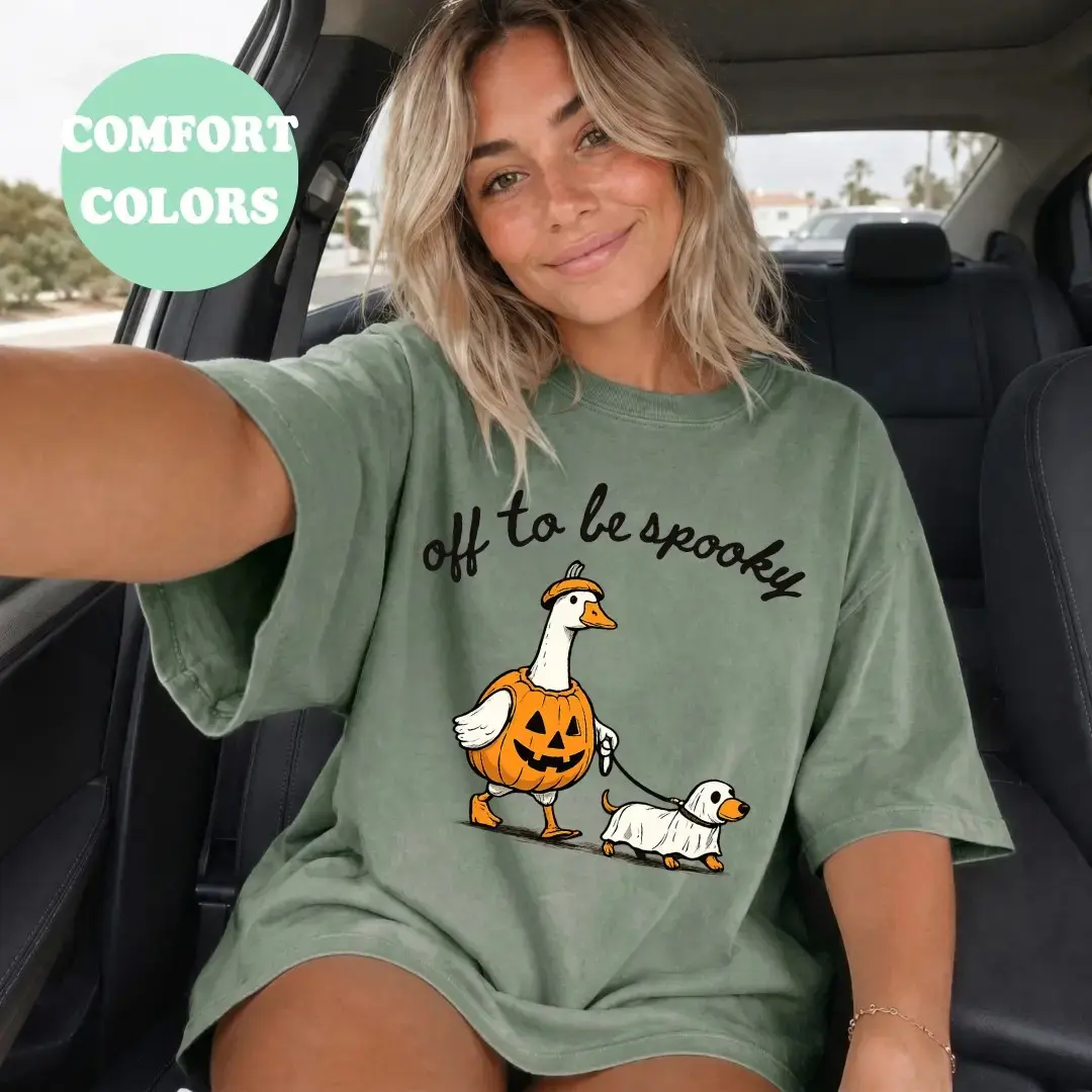 Comfort Colors Off to Be Spooky Dog Mom Shirt, Goose Halloween Trendy Graphic Tee for Women